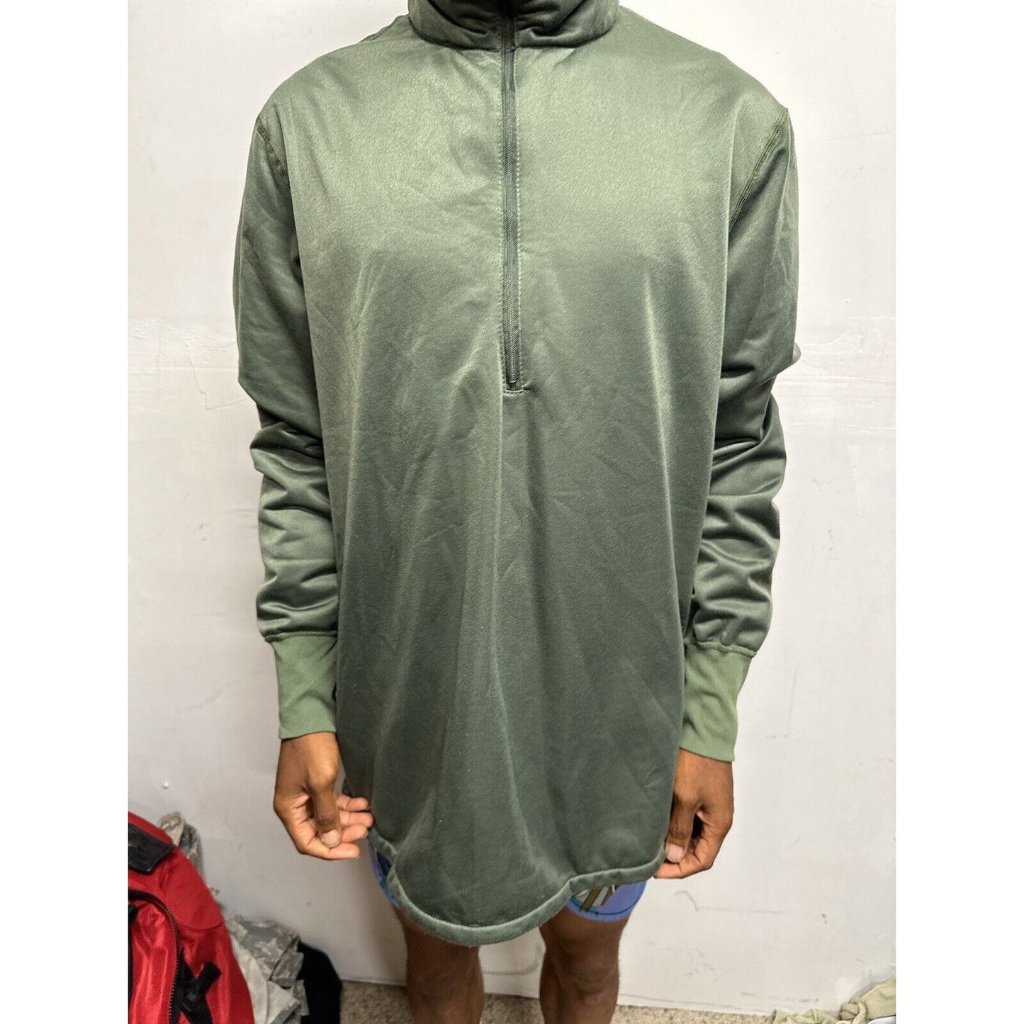 Men’s Green Military Army USAF Large 1/4 Zip Jacket Sleeping Shirt Long Sleeve
