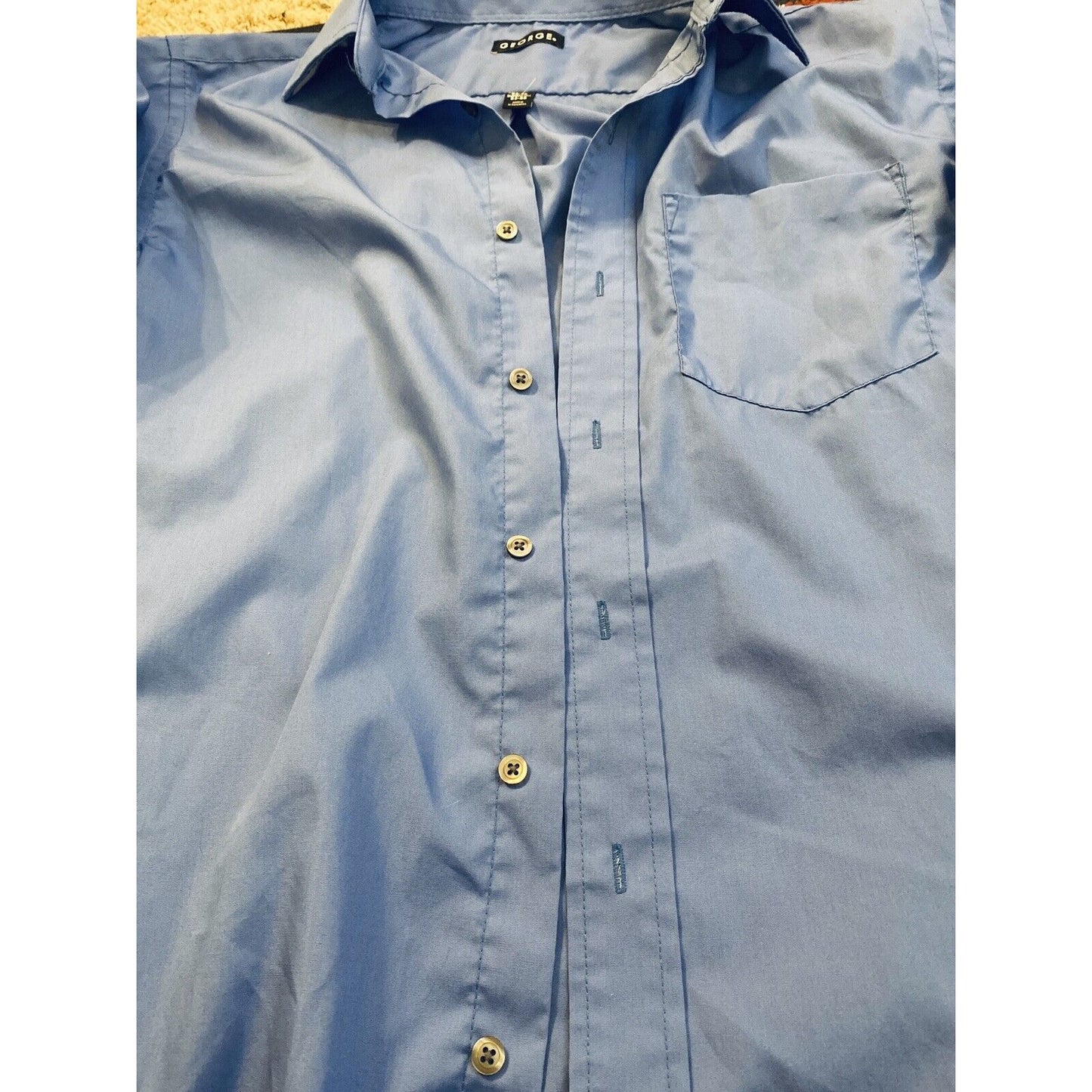 George Solid Blue Button-down Long Sleeves Mens Small