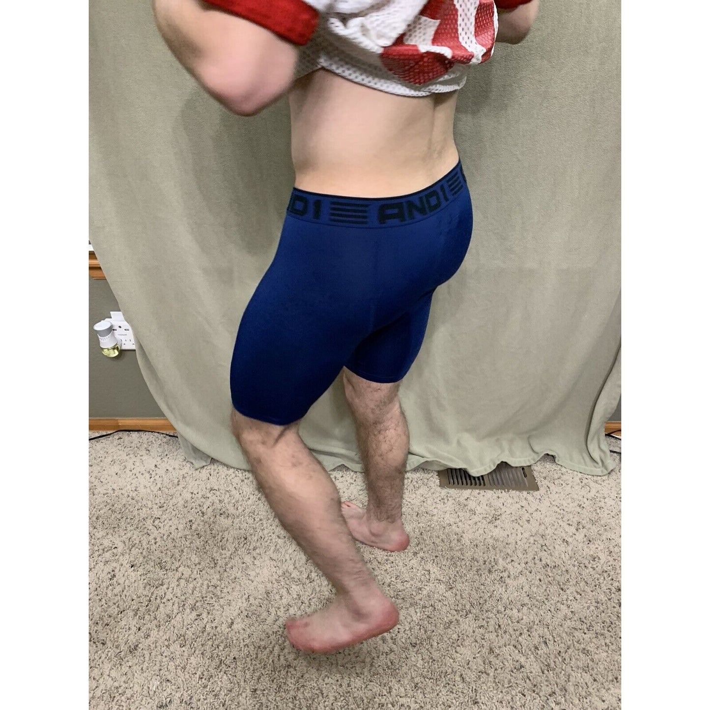 Men’s Blue With Black Band Medium AND1 Compression Performance Boxer Briefs