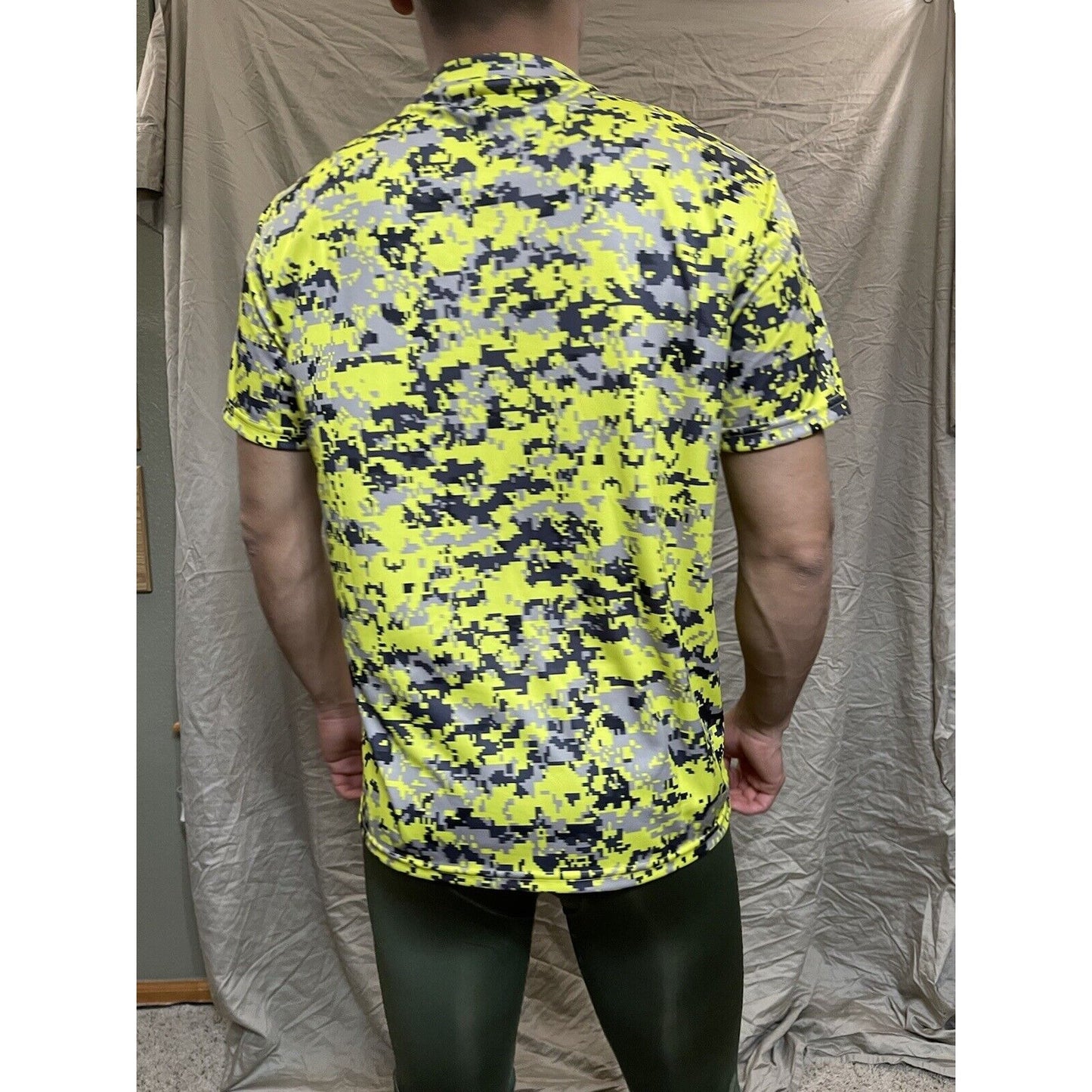 Boy's Youth Large Camo Alleson Athletic Neon Yellow Compression Workout Shirt