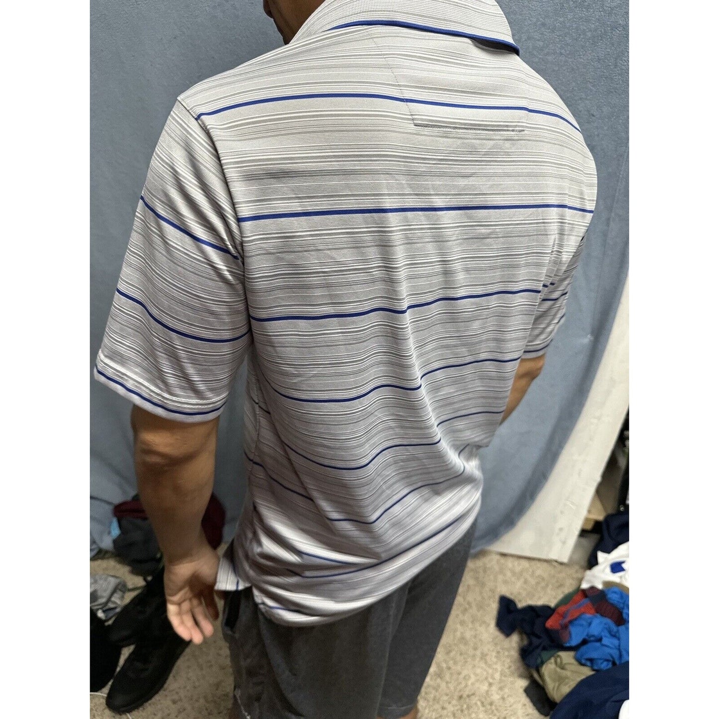 Men’s Gray Striped Antigua Medium Texas Rangers Short Sleeve Polo Shirt