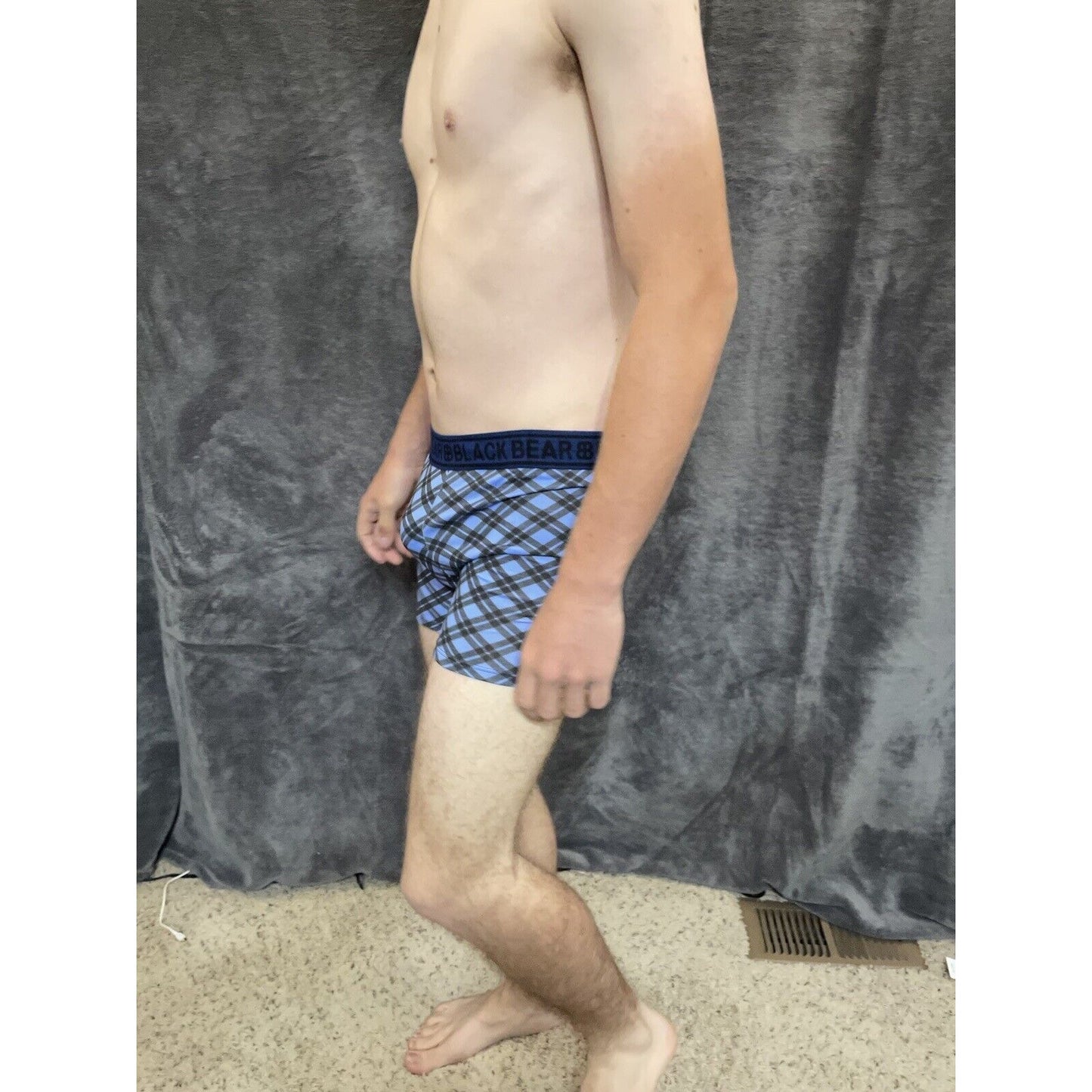 men's medium athletic trunk style black bear boxer brief Blue And Black Plaid