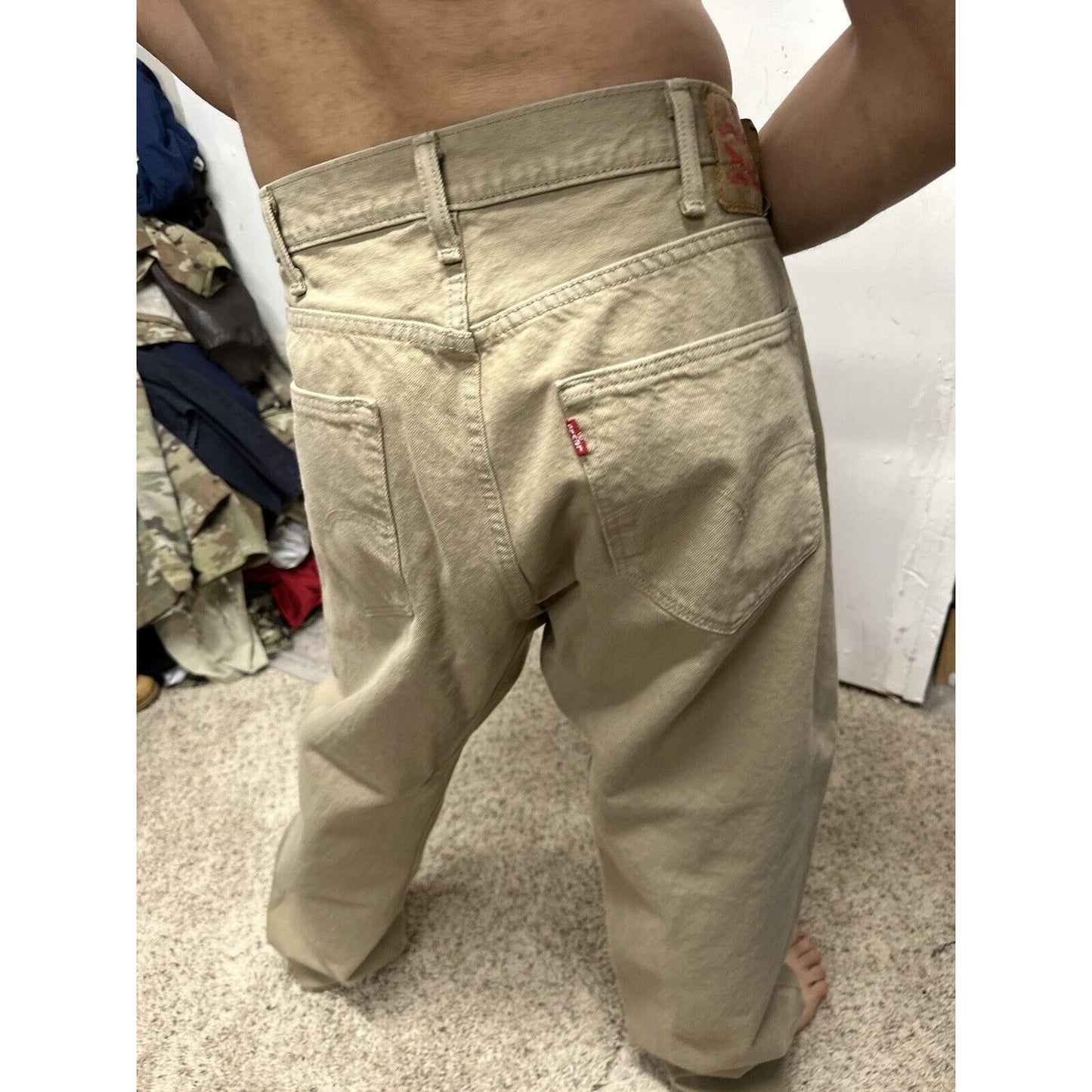Levi's 501 Denim Beige Khaki Jeans - Size 40 X 32 Button Fly Lightweight Denim