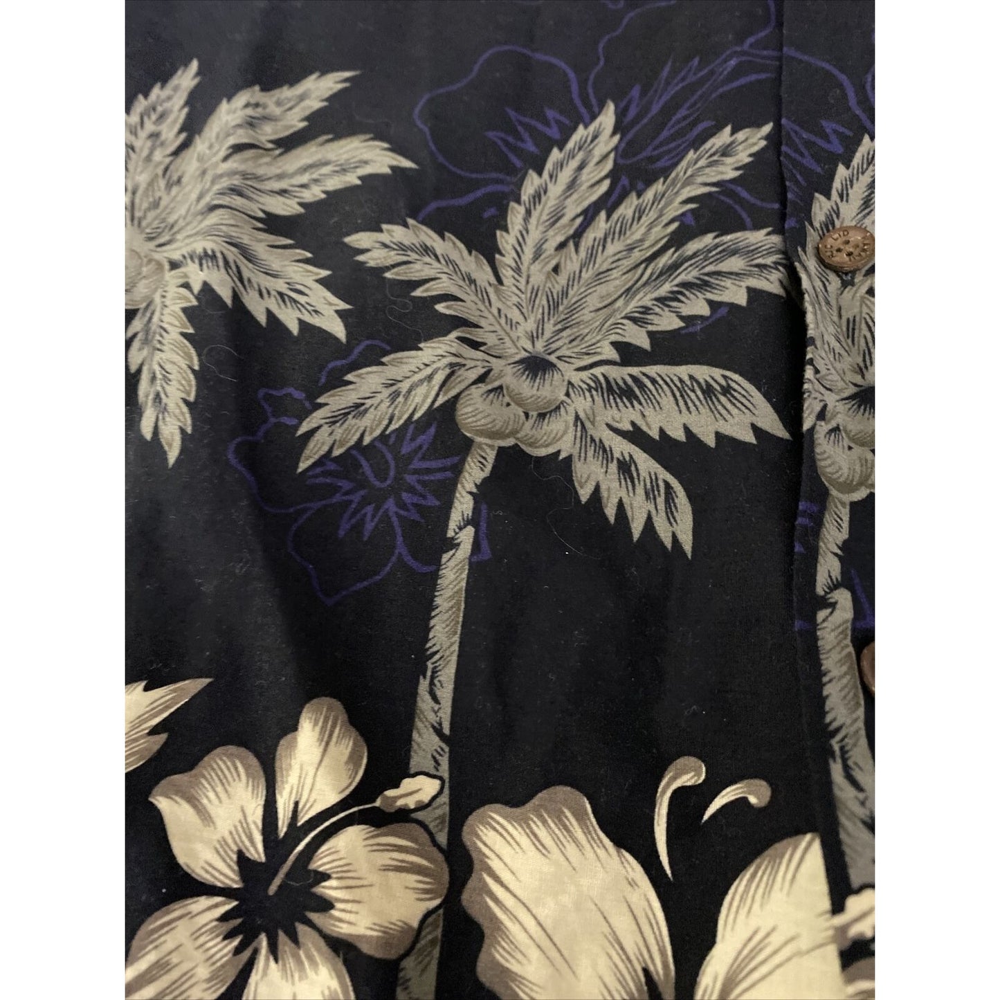 RJC Men’s XL Black Hawaiian Summer Palm Trees Hibiscus Flowers Button-down Shirt