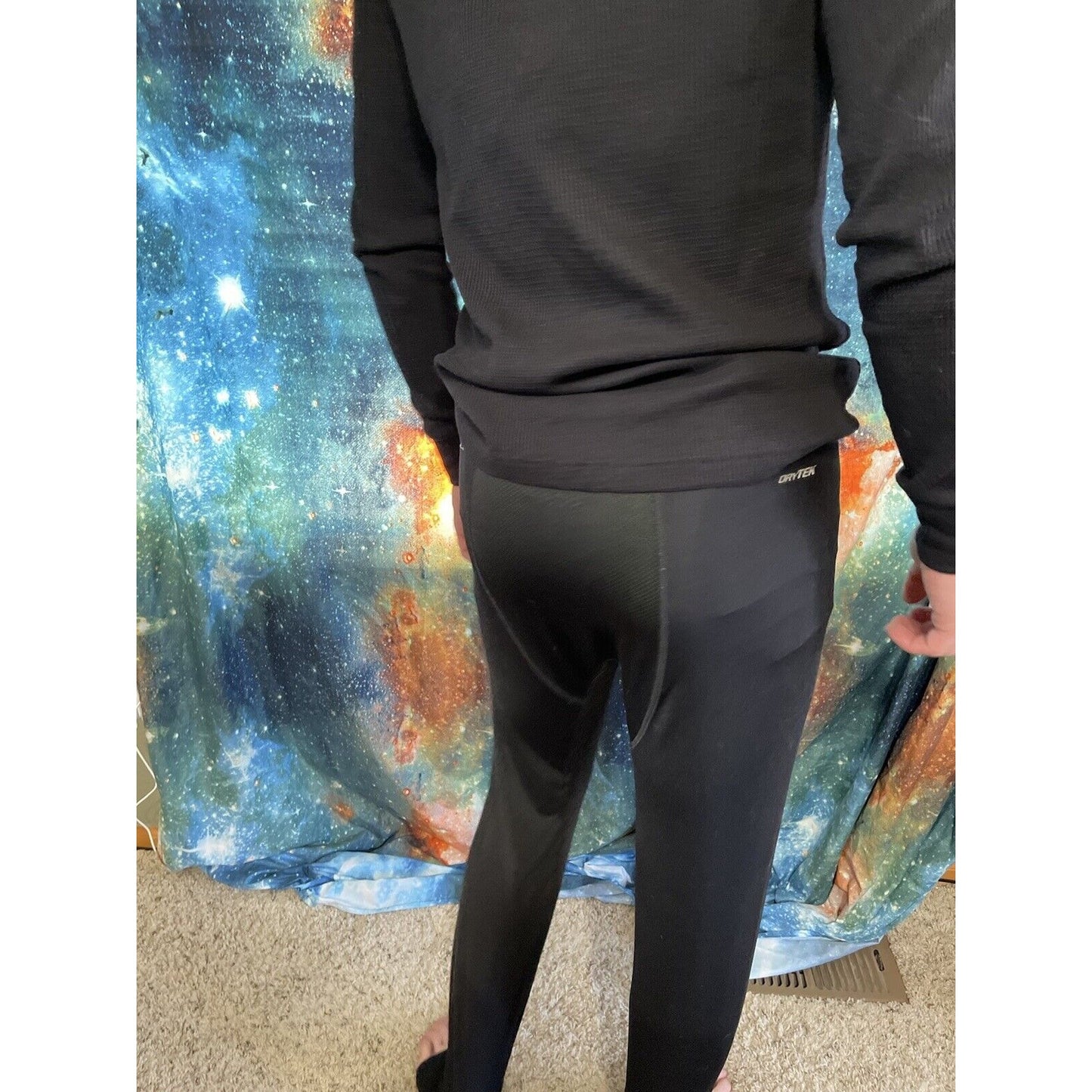 Men's Black TEK GEAR DRYTEK 3/4 BASE LAYER PANTS Black, Size LARGE