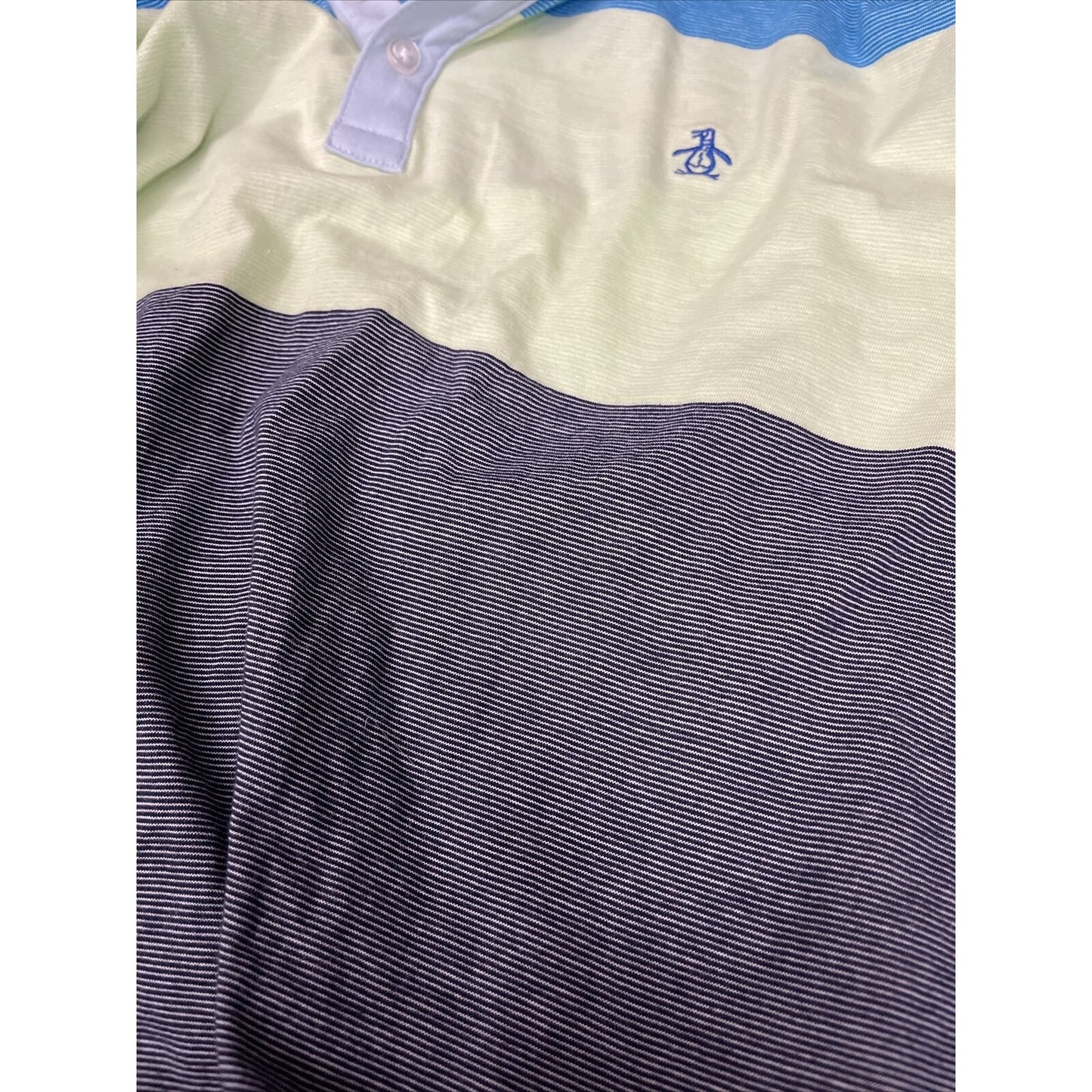 PENGUIN By Munsingwear 3 Button SS Polo Shirt Gree/Blue Large Heritage Slim Fit