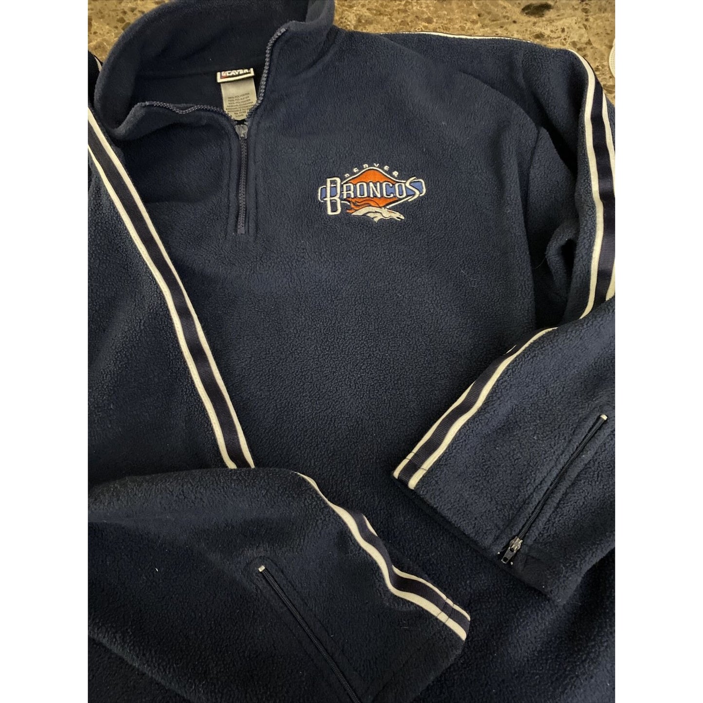 DENVER BRONCOS Pro Player Mens Large Navy Blue 1/4-zip Polyester Fleece Pullover