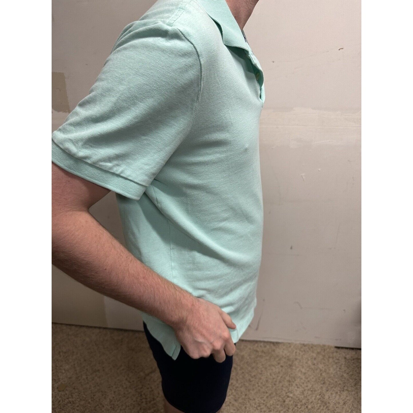 men’s mint green express pique polo medium polo shirt small hole see pics