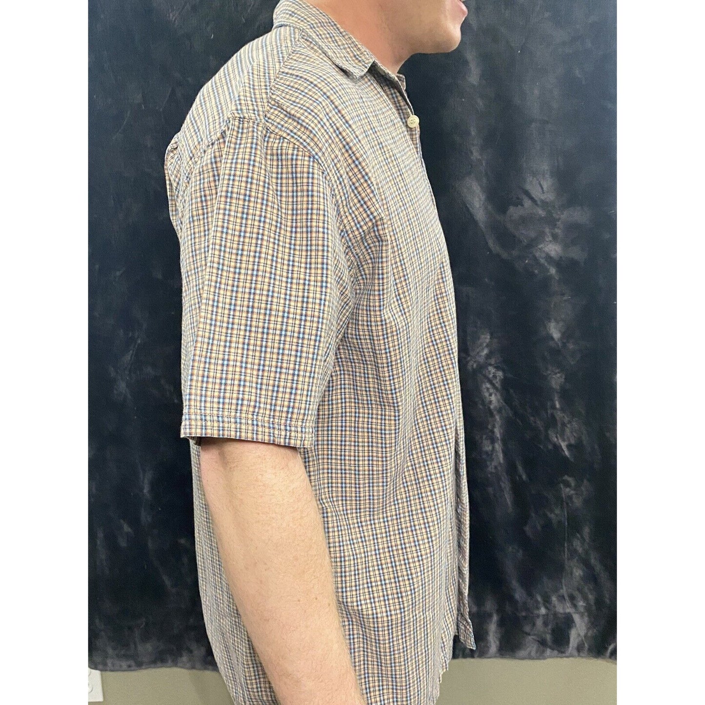 AEROPOSTALE Men’s Large Orange and Blue Checkered Button-down Short Sleeves