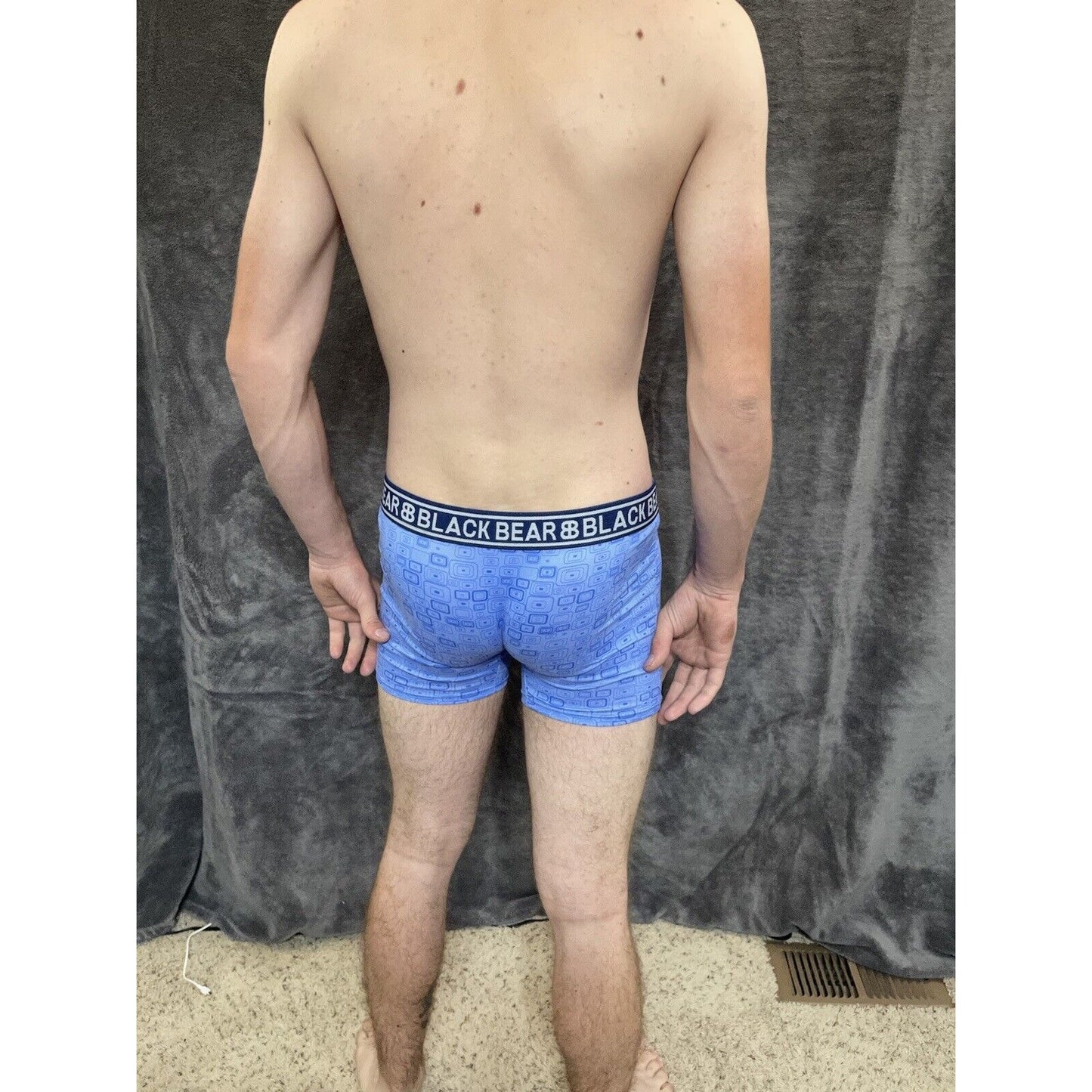 men's medium athletic trunk style black bear boxer brief Blue With Squares
