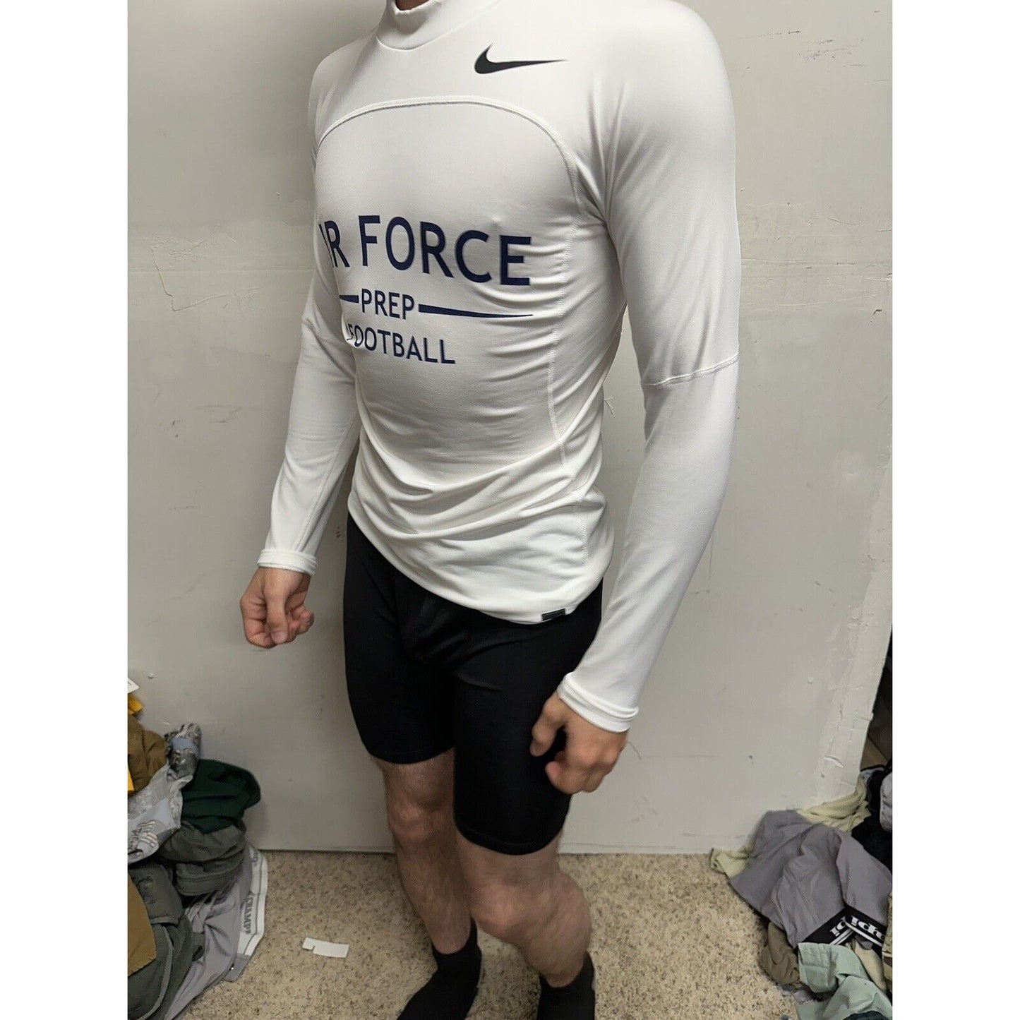 Men’s White Nike Pro Compression Hyper Warm Air Force Prep Football Shirt