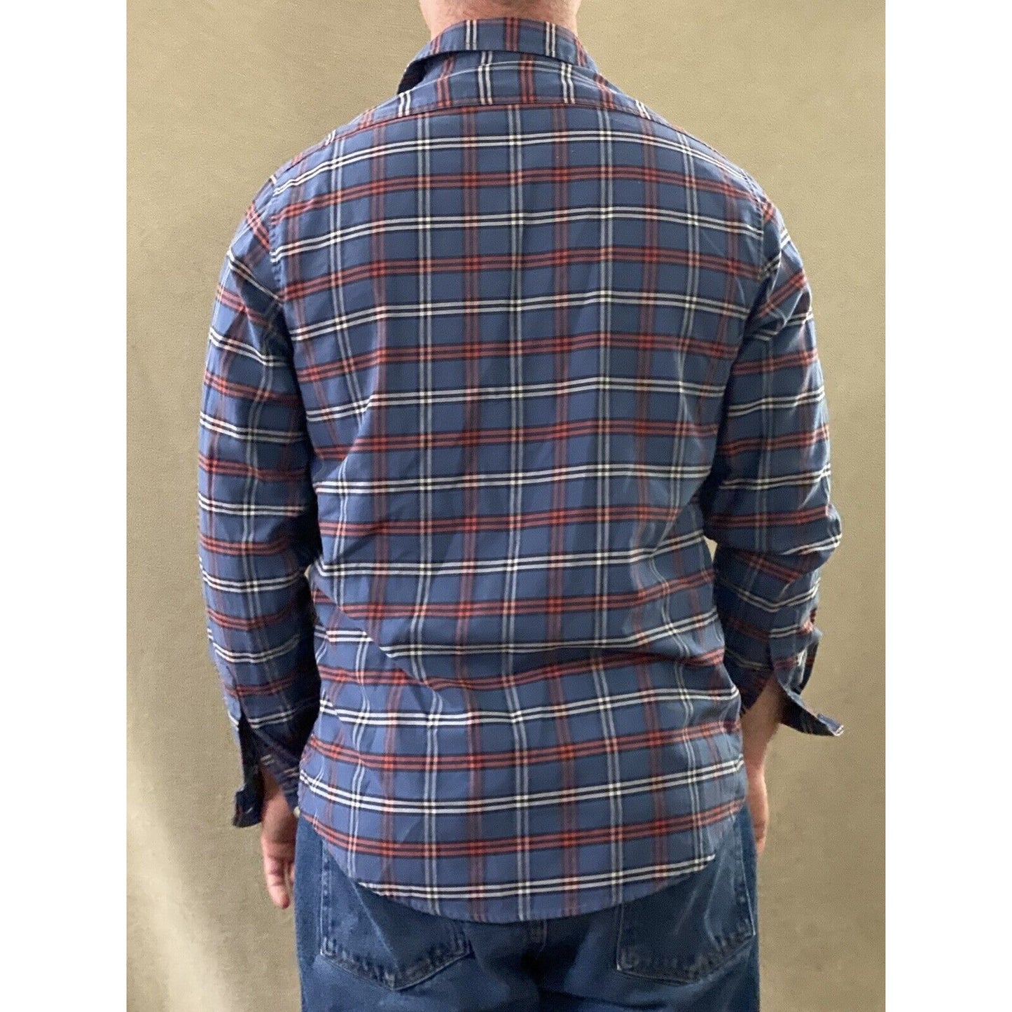 Dockers Men’s Medium Blue Red White Plaid Casual Button-down Long Sleeves Shirt