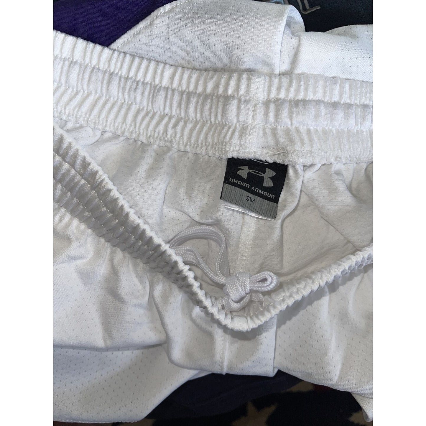 men's small white under armour with purple athletic shorts workout lacrosse