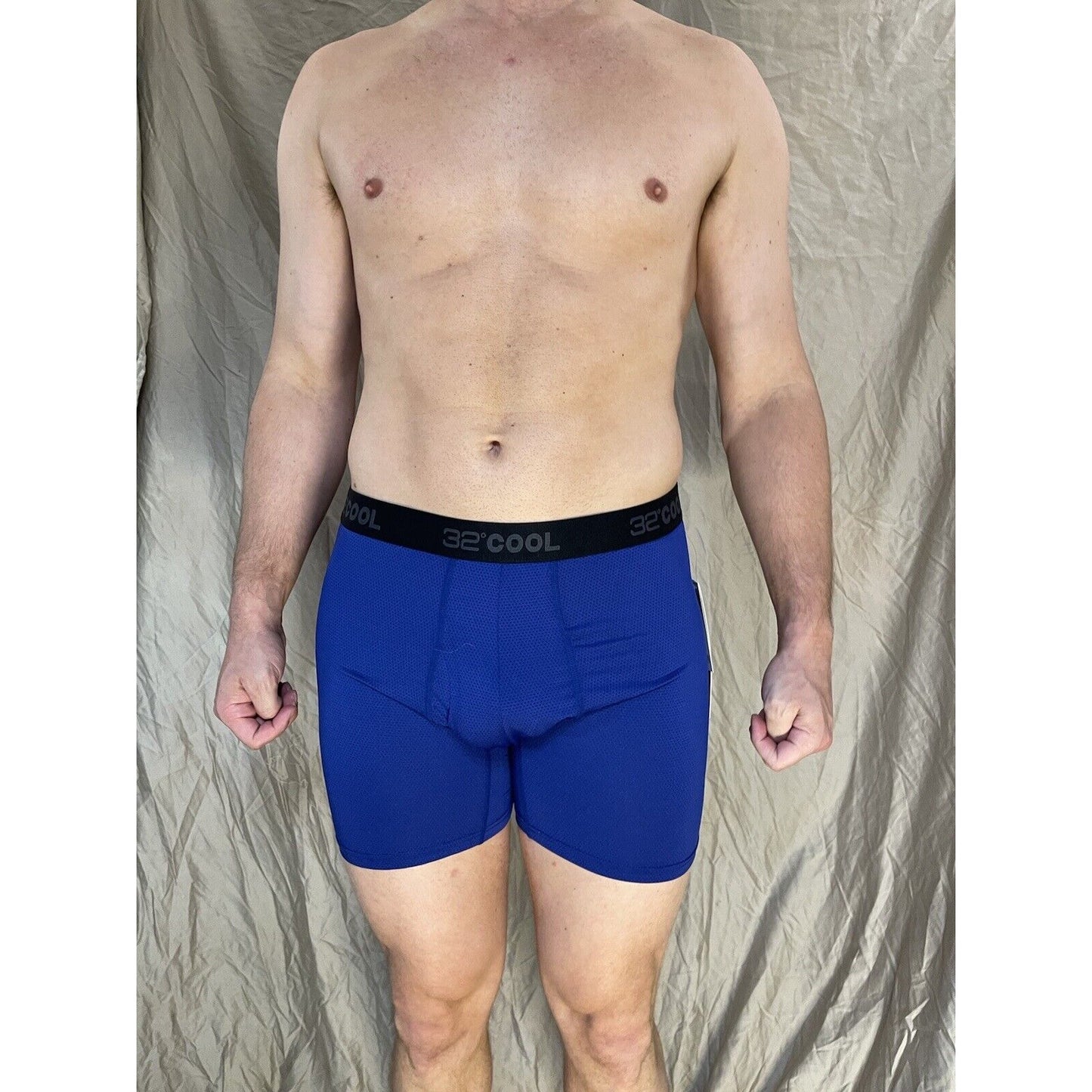 32 Degrees Cool, Mesh Boxer Brief, Performance Wicking Fly Large Blue