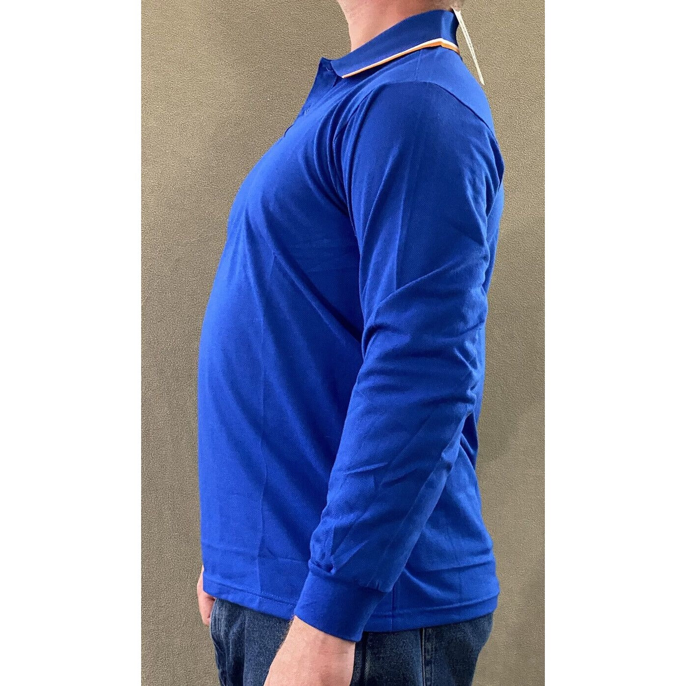 Tworoy Korea Men’s XL (Asian Size) Royal Blue Cotton Long Sleeves Polo Shirt NWT