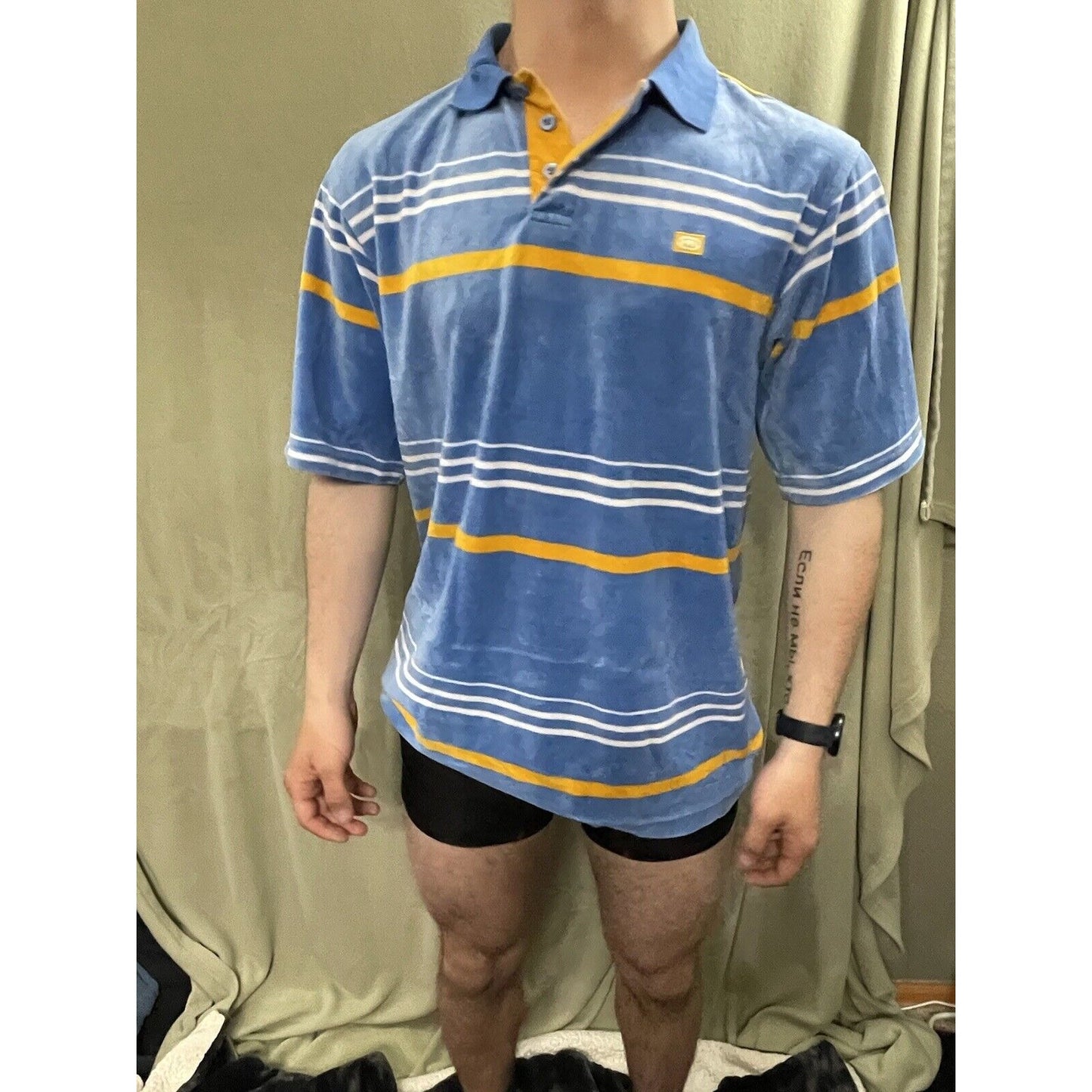 Men’s Medium Ecko Unltd Striped Blue Polo Shirt Very Soft Feel