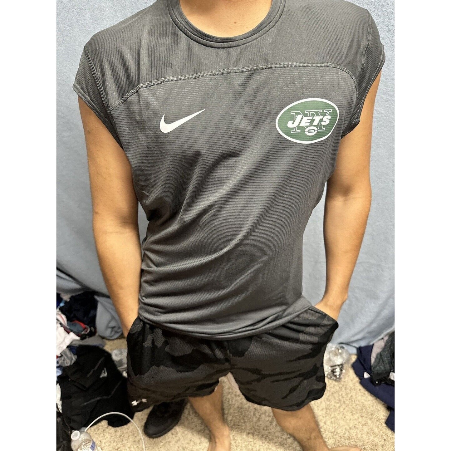 Men’s NFL On Field Apparel Muscle Shirt Gray New York Jets Shirt Large
