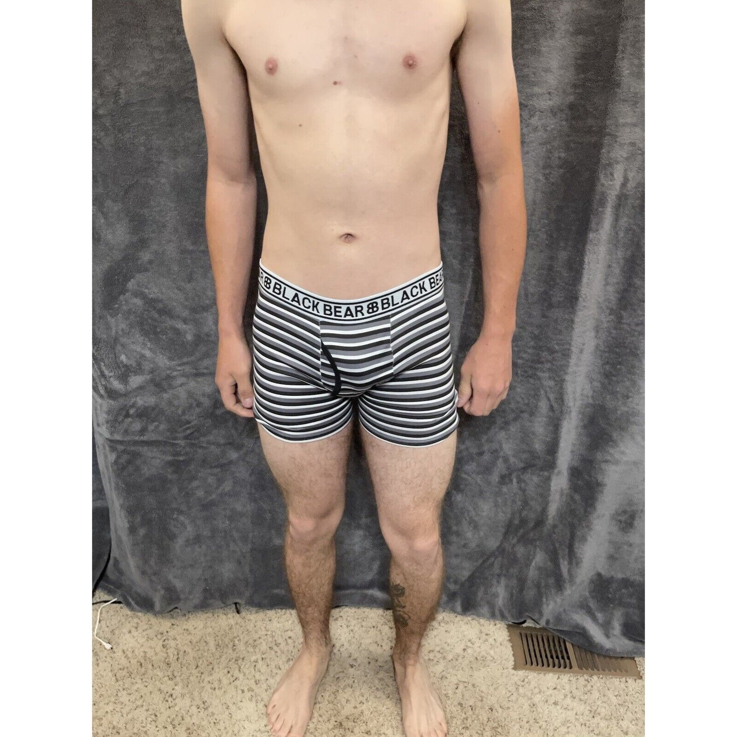 men's medium athletic trunk style black bear boxer brief Black White Gray Stripe