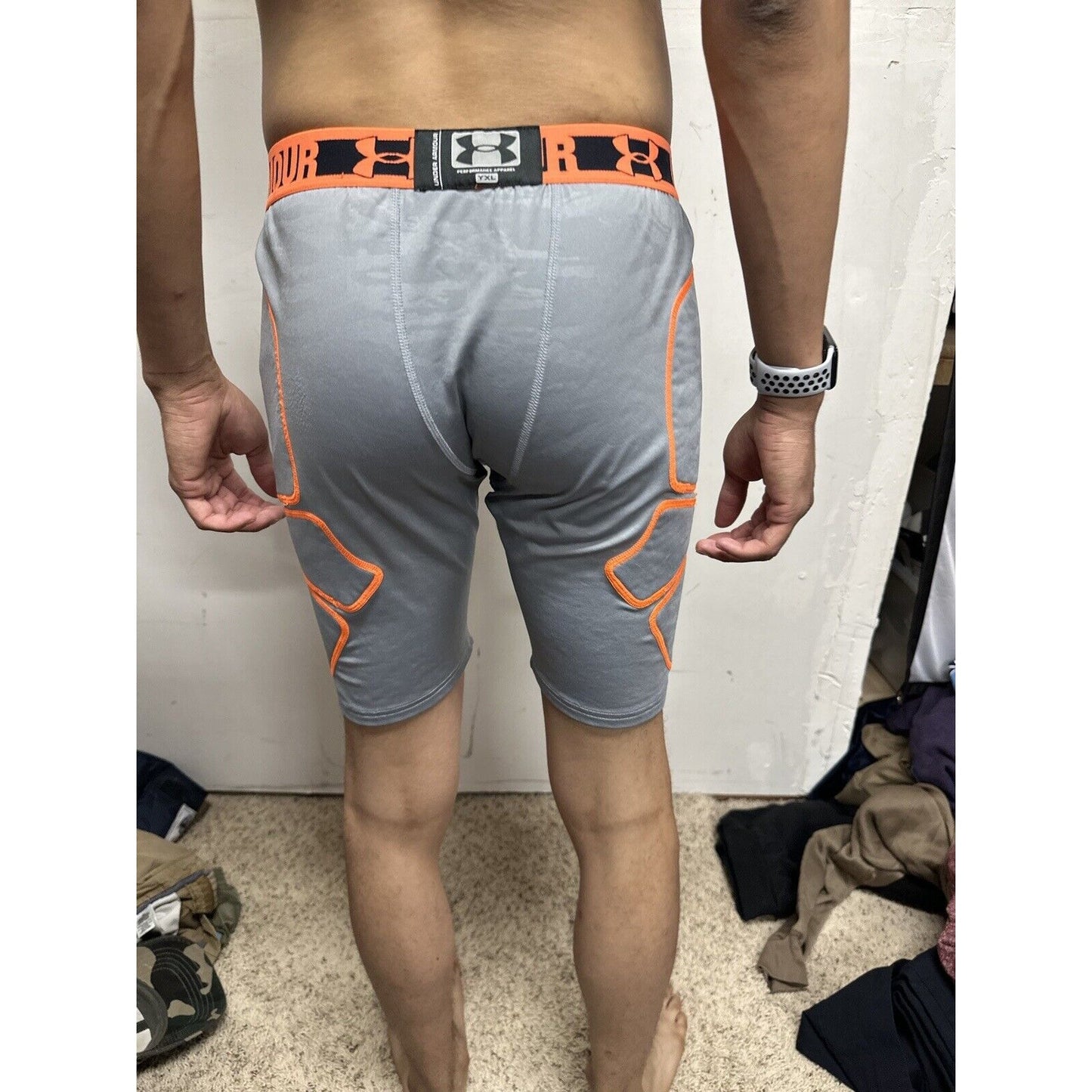 Boys Youth XL Under Armour Gray Baseball Sliding Shorts Football Girdle Orange