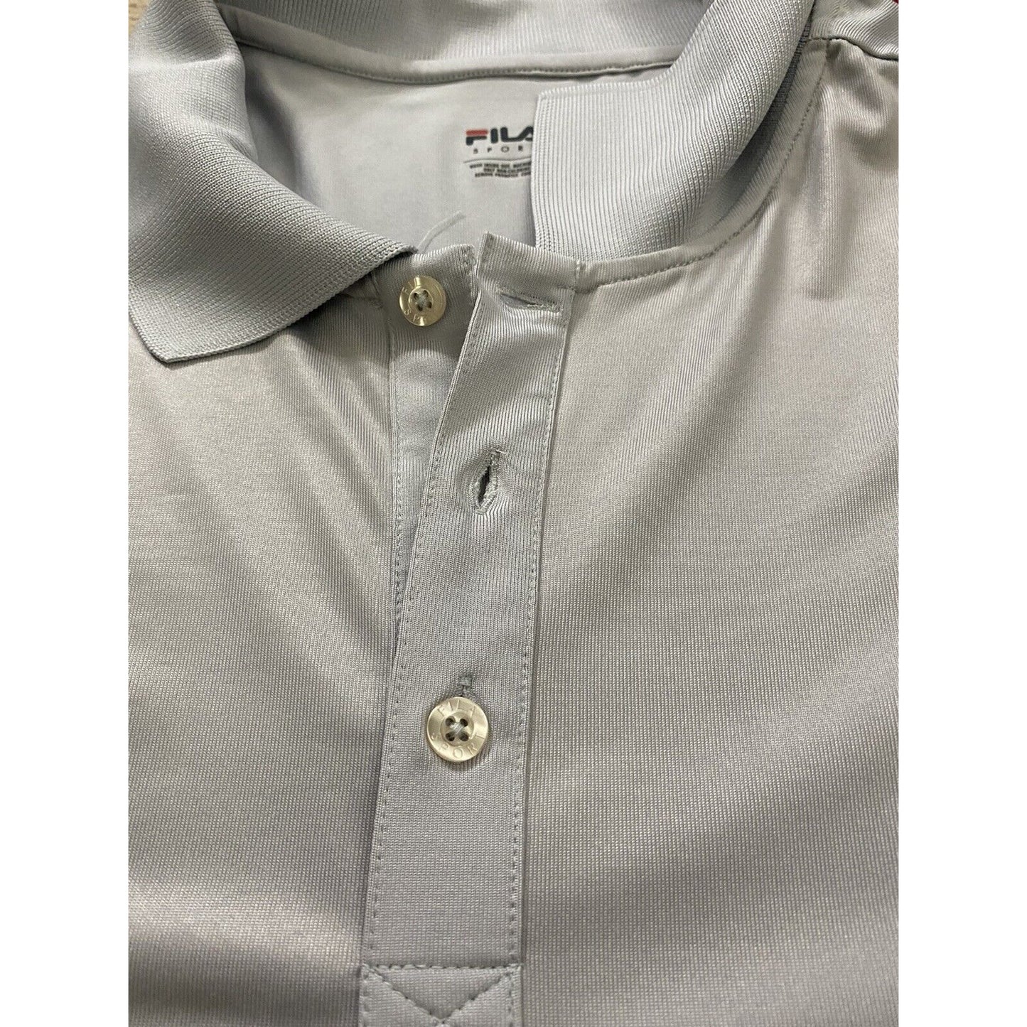 Men's Fila Sport Golf Shirt Size Medium Silver Short Sleeves Polo Vent Shirt