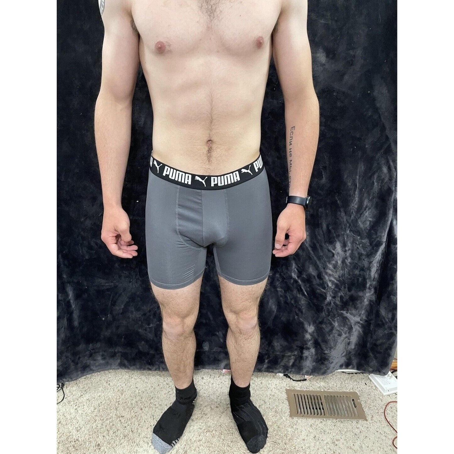 Puma MENS size LARGE 36-38" Sport Luxe boxer briefs gray With Black/white Band