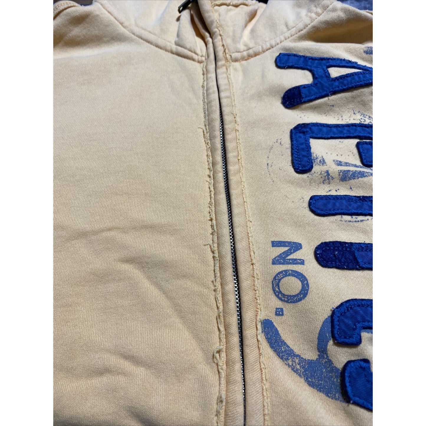 Authentic Aeropostale Men’s Medium Yellow Blue Logo Full-zip Hoodie Sweatshirt