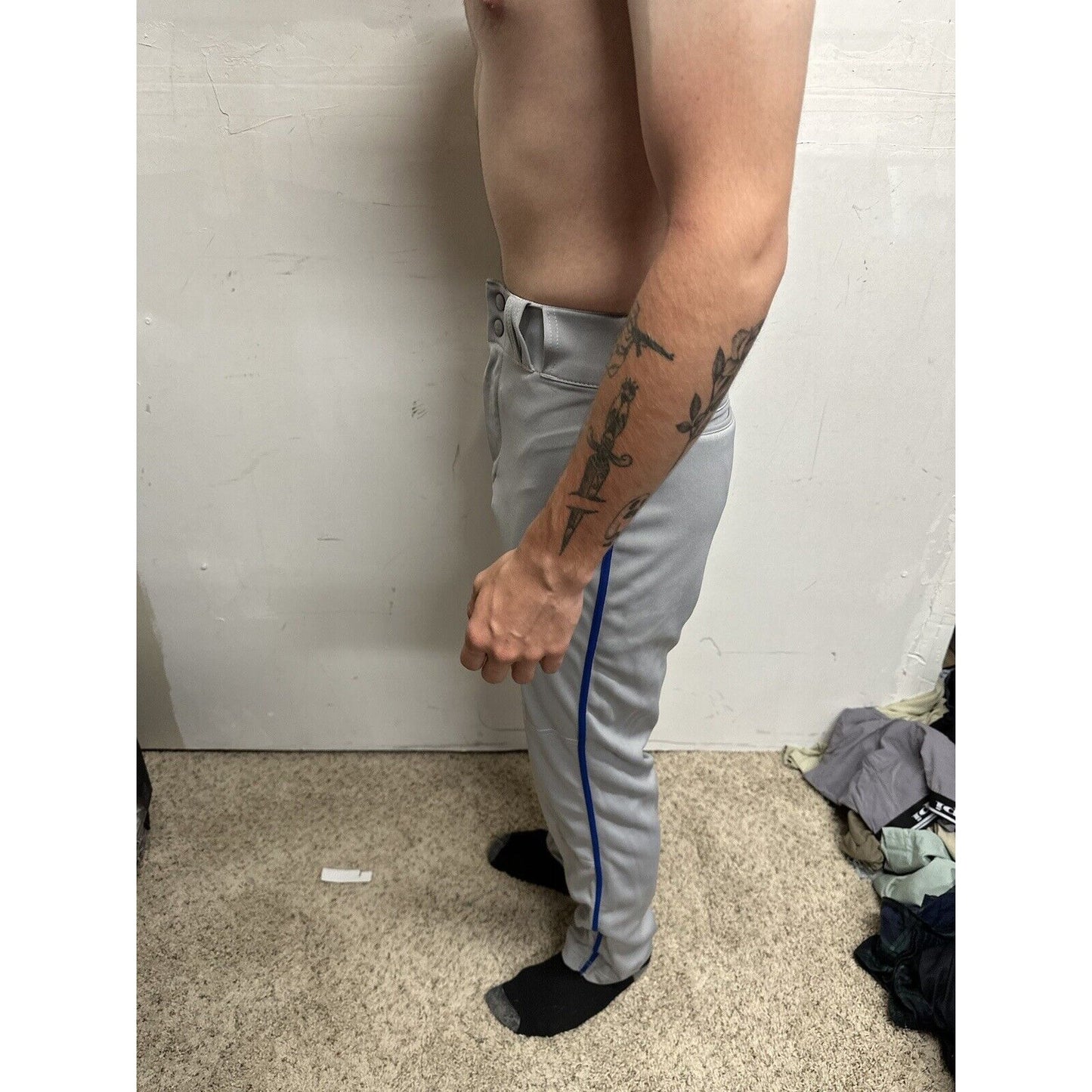 Men’s Gray Champro Adult Medium Baseball Pants With Blue Line
