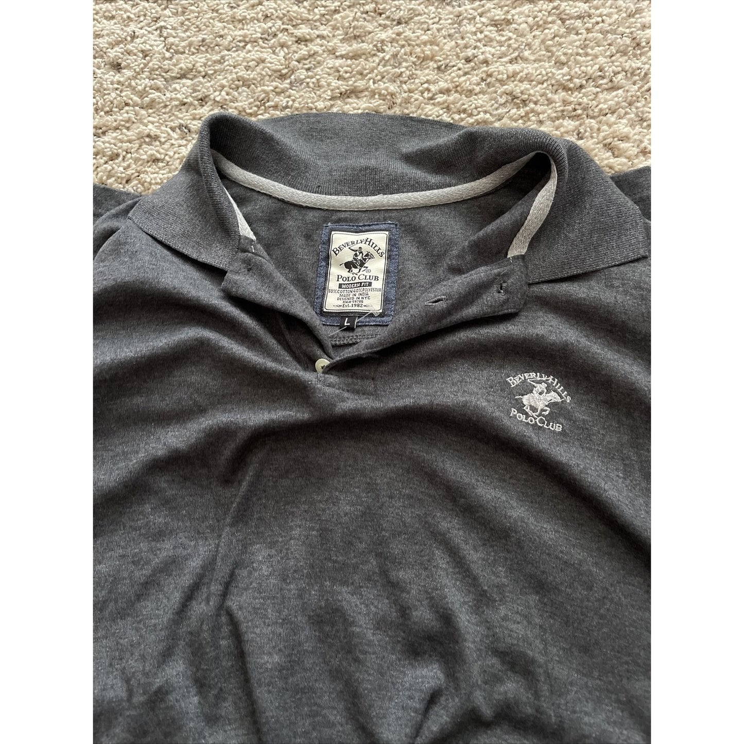 Men’s Beverly Hills Polo Club Polo Shirt Modern Fit Large Gray