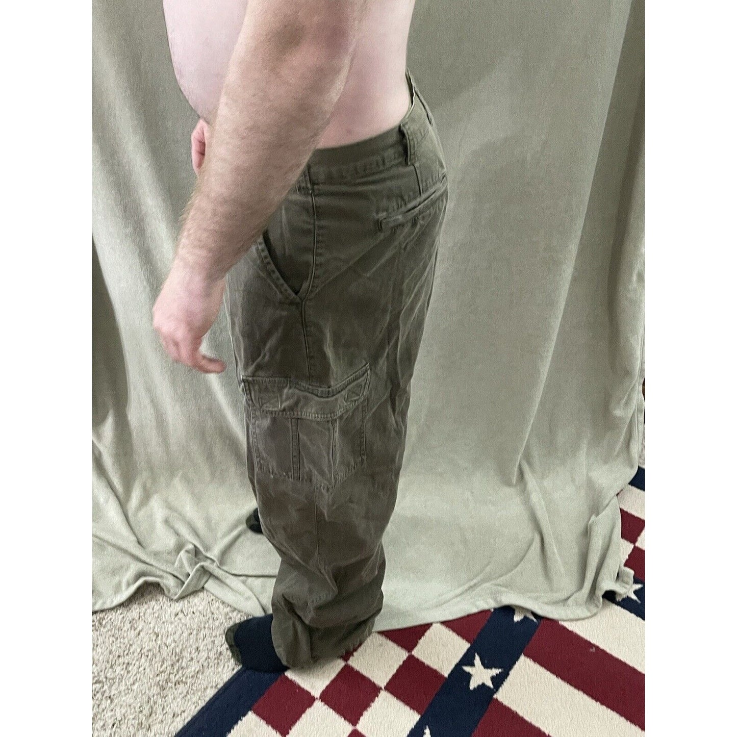 MENS CHAPS RALPH LAUREN PLEATED CUFFED 100% COTTON OLIVE GREEN PANTS SIZE 36X32