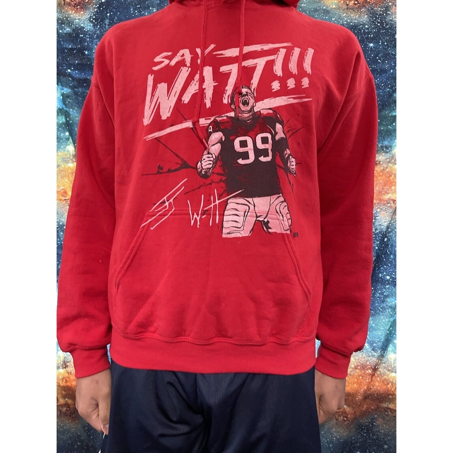 Men’s Gildan Red Large Say Watt #99 Hoodie