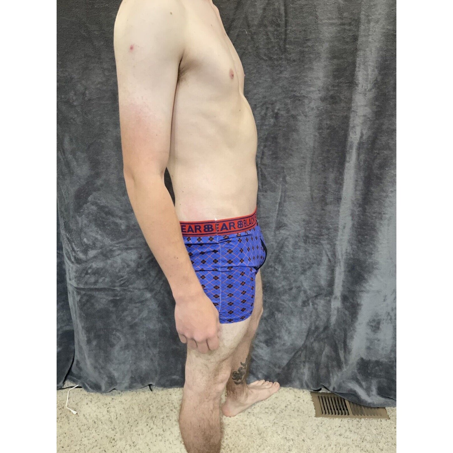 men's medium athletic trunk style black bear boxer brief Blue And Red Plaid