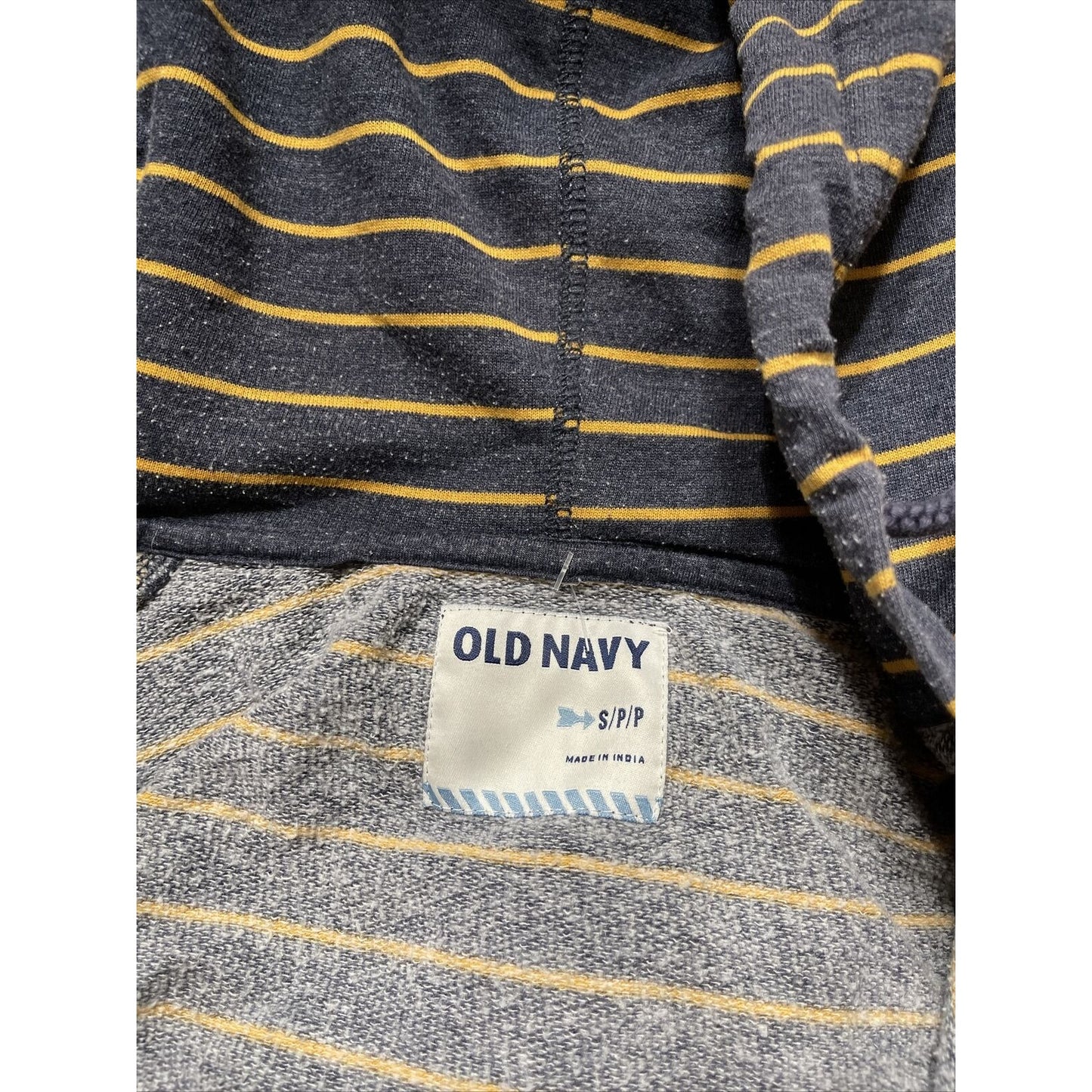 men's old navy small full zip hoodie bluish Gray With yellow stripes