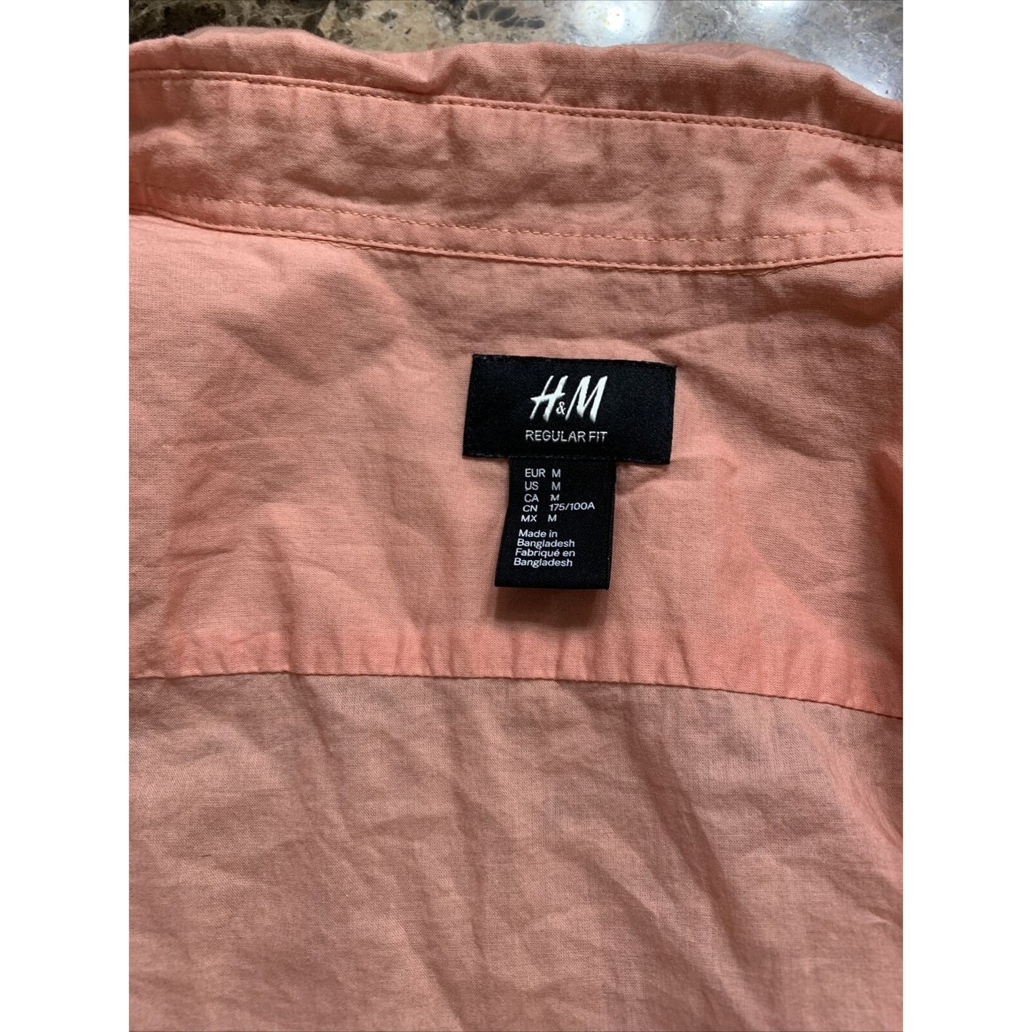 H&M Men Short Sleeve Button Shirt Casual Top Size Medium Regular Fit - Salmon