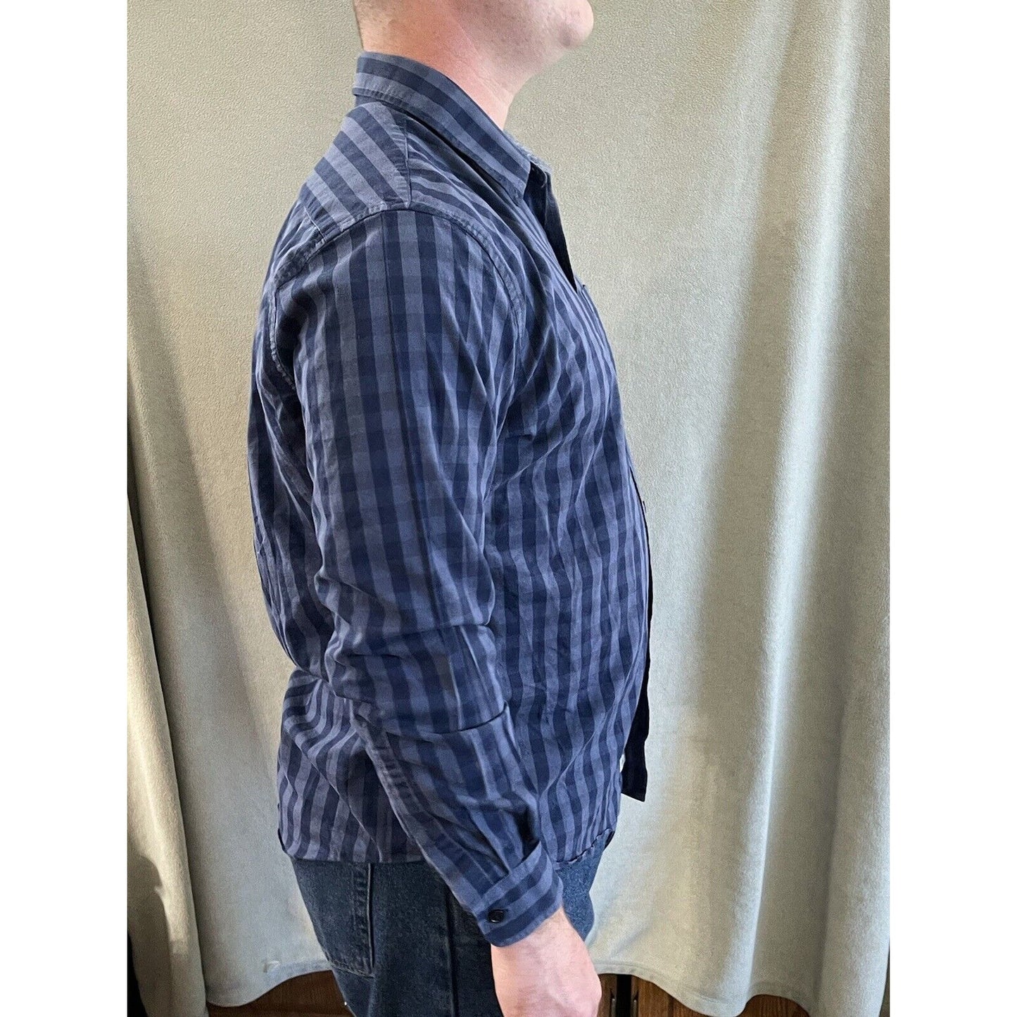 US Polo Assn men long slv Plaid BLUE Button-Front SHIRT stretch cotton
