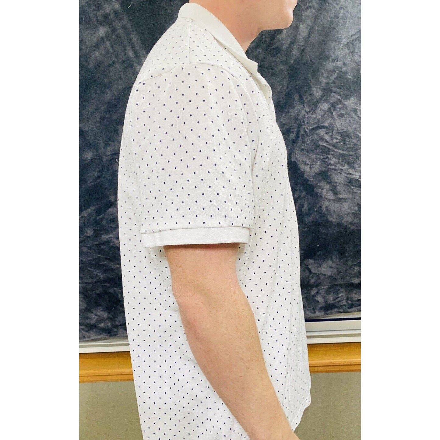Old Navy White Cotton-blend with Dark Blue Polka Dots Men’s XXL Polo Shirt