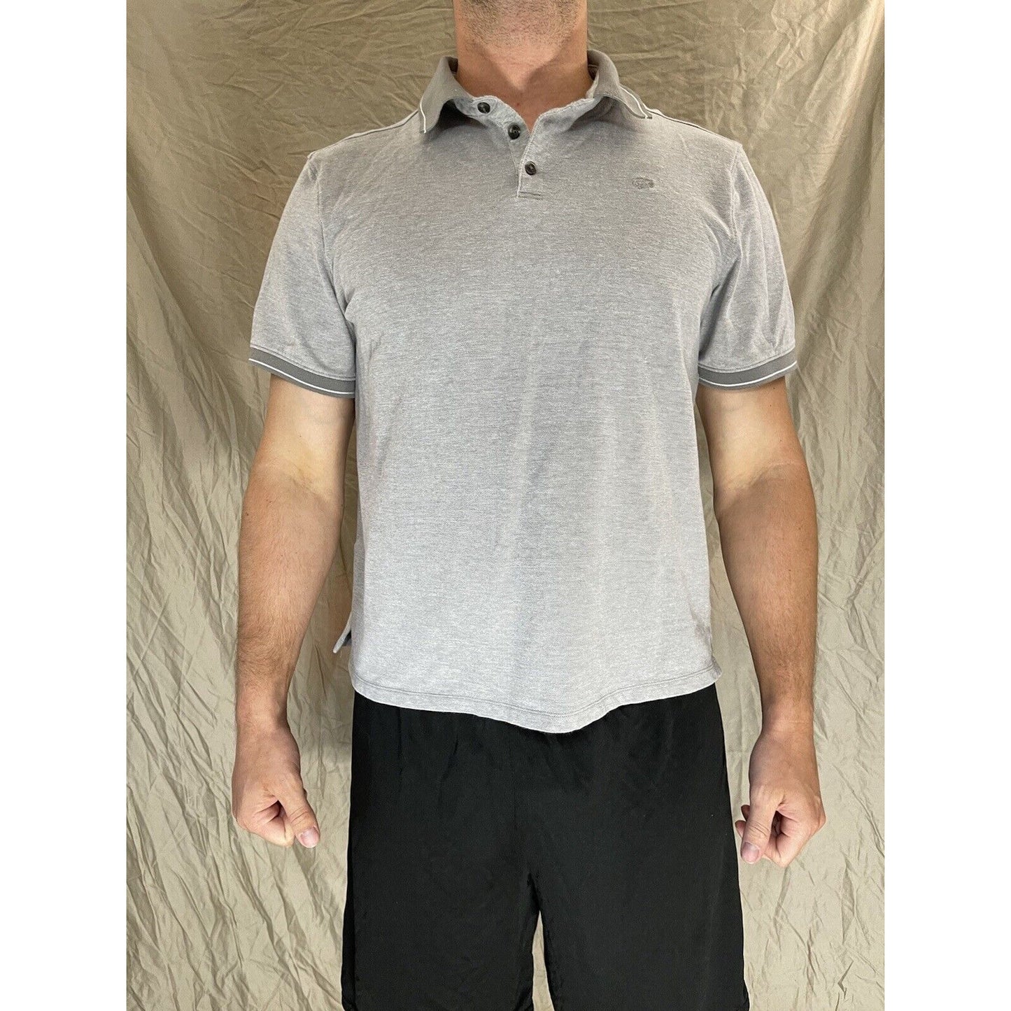 Buffalo David Bitton Large Polo Men Shirt Gray Short Sleeve Cotton Stretch