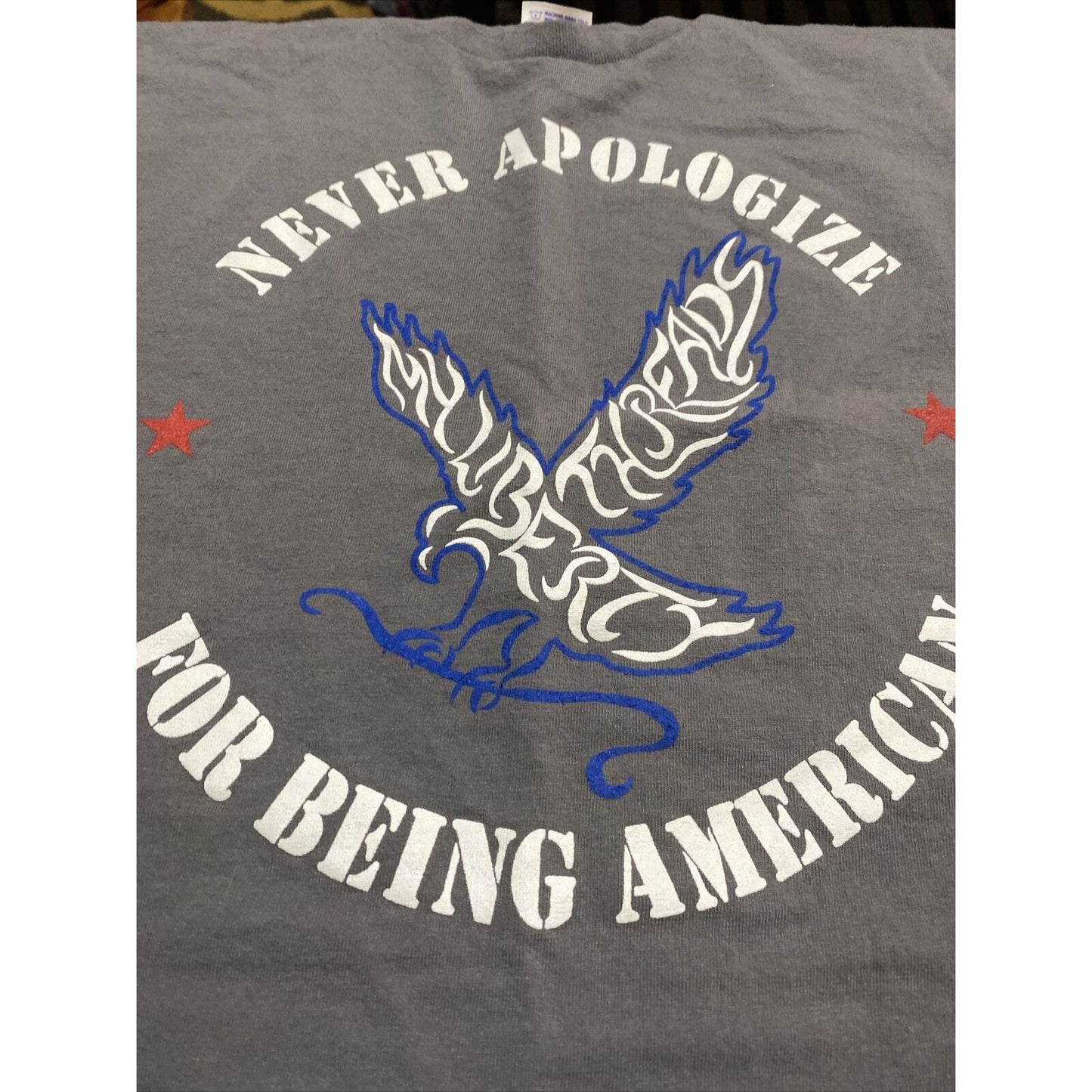 Bayside True American “Never Apologize for Being American” Gray Patriotic Shirt