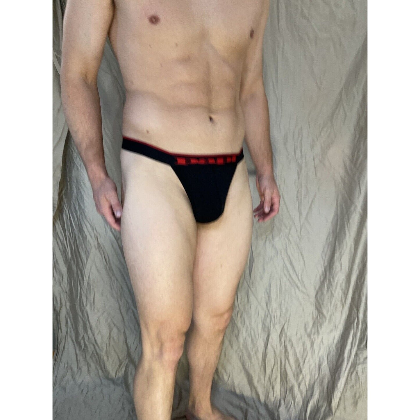 men's Black papi thong Red Lettering On band Medium