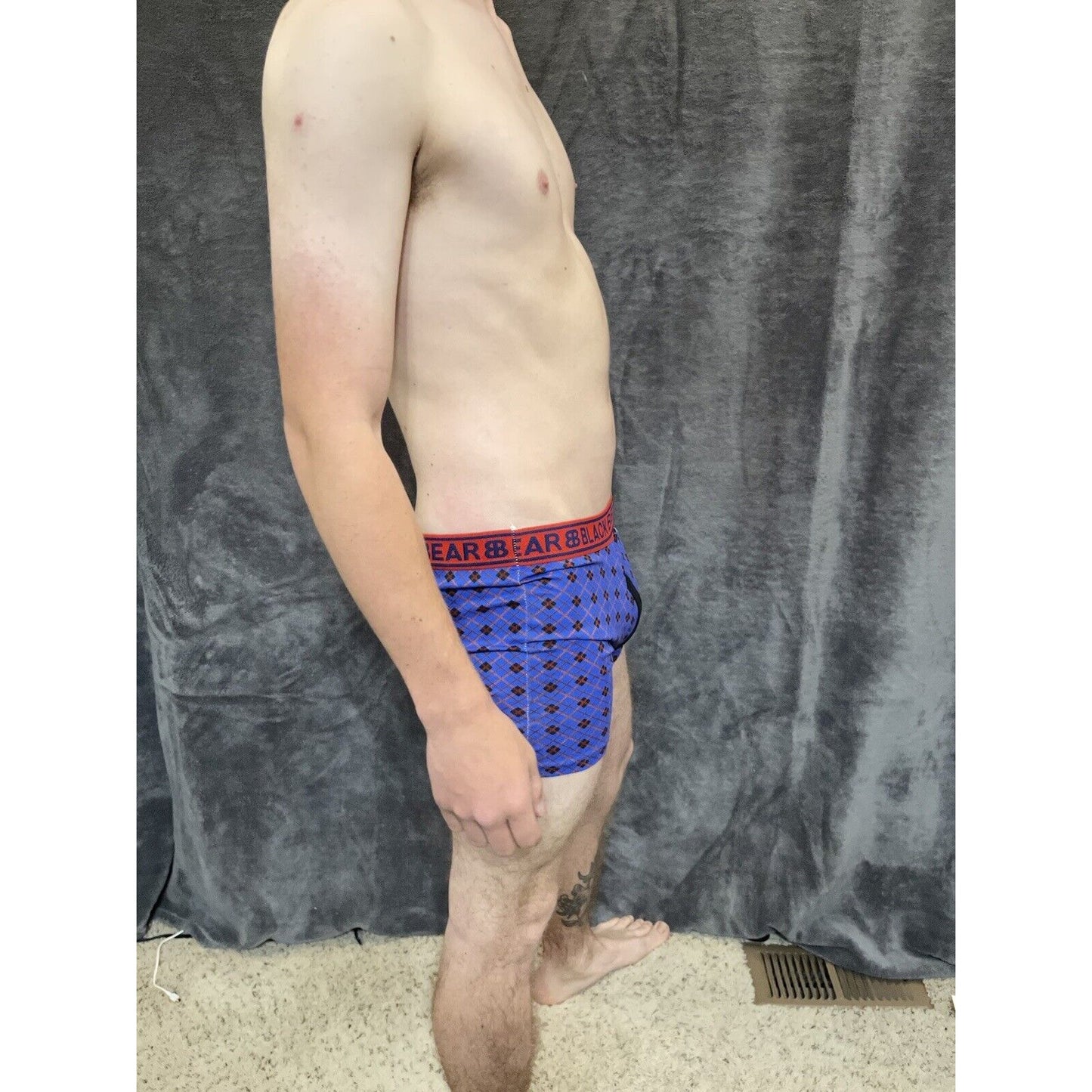 men's medium athletic trunk style black bear boxer brief Blue And Red Plaid