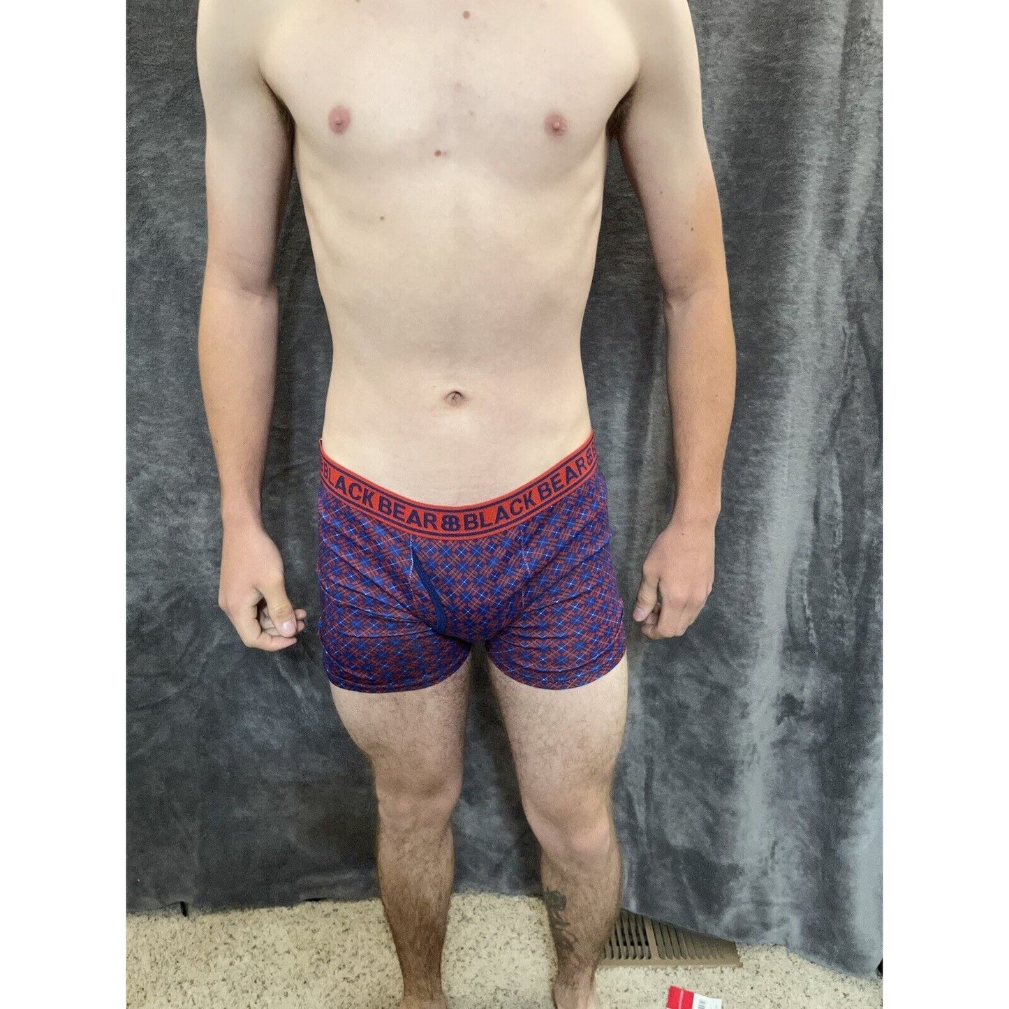 men's medium athletic trunk style black bear boxer brief Red And Blue Plaid