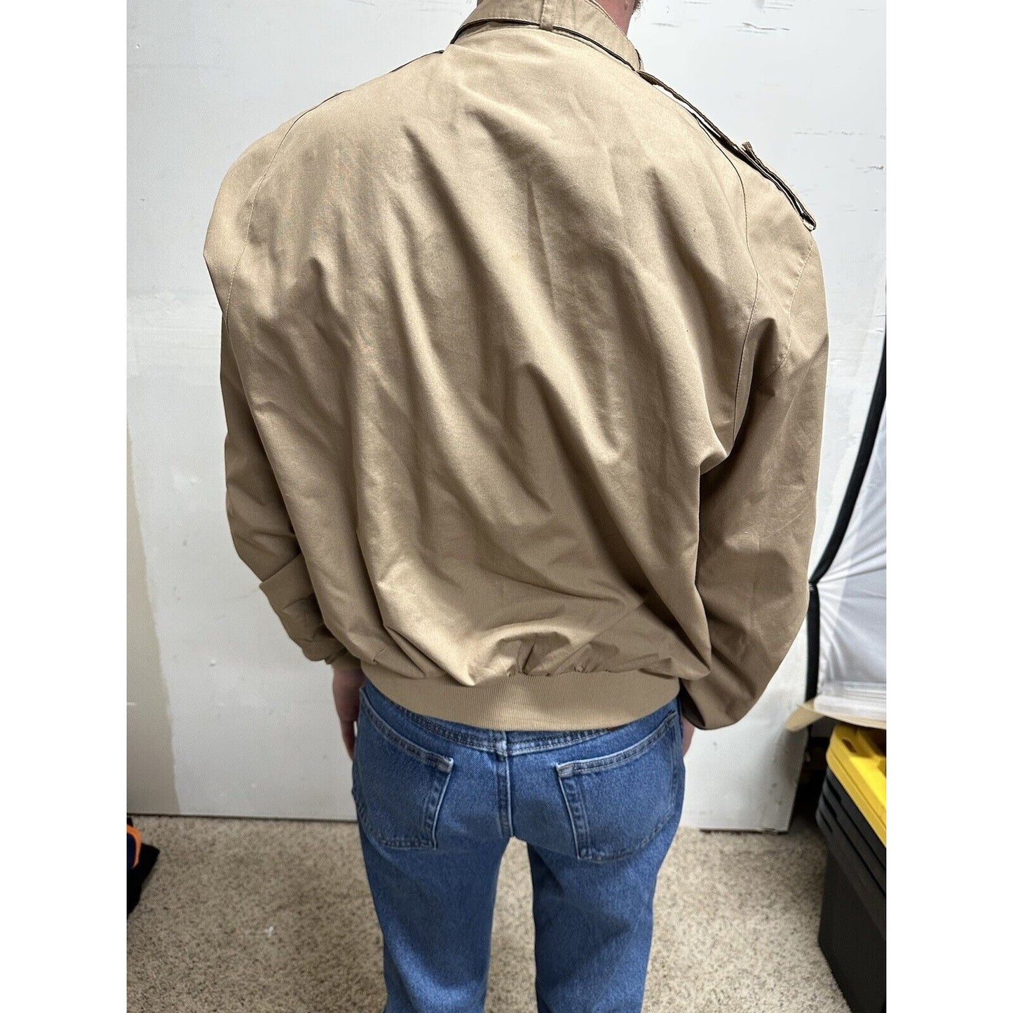 men’s beige tan aberdeen large zipper jacket polyester cotton