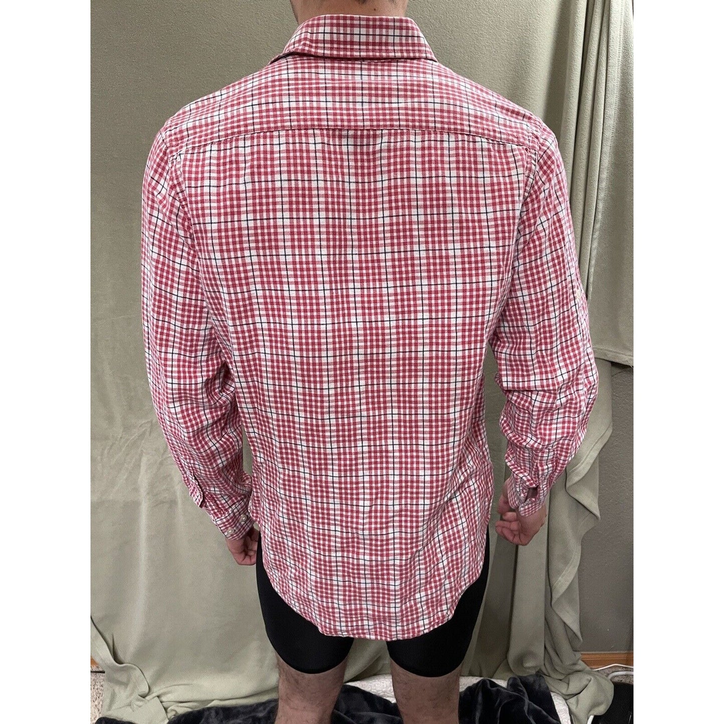 Banana Republic Men's Classic Long Sleeve Shirt Size Medium Plaid Red Gray White