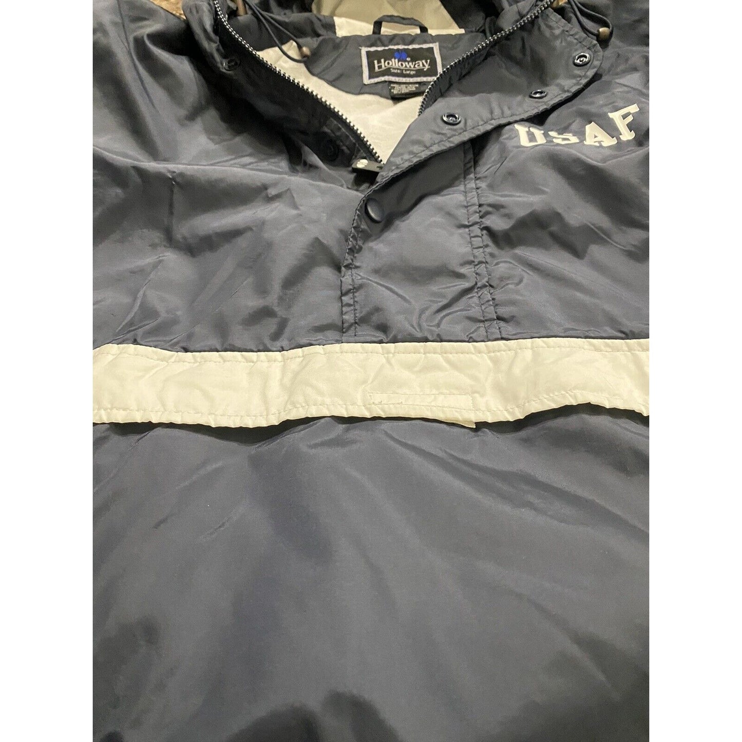 US AIR FORCE Holloway Men’s Large Windbreaker Navy Blue Jacket w/ White Stripe