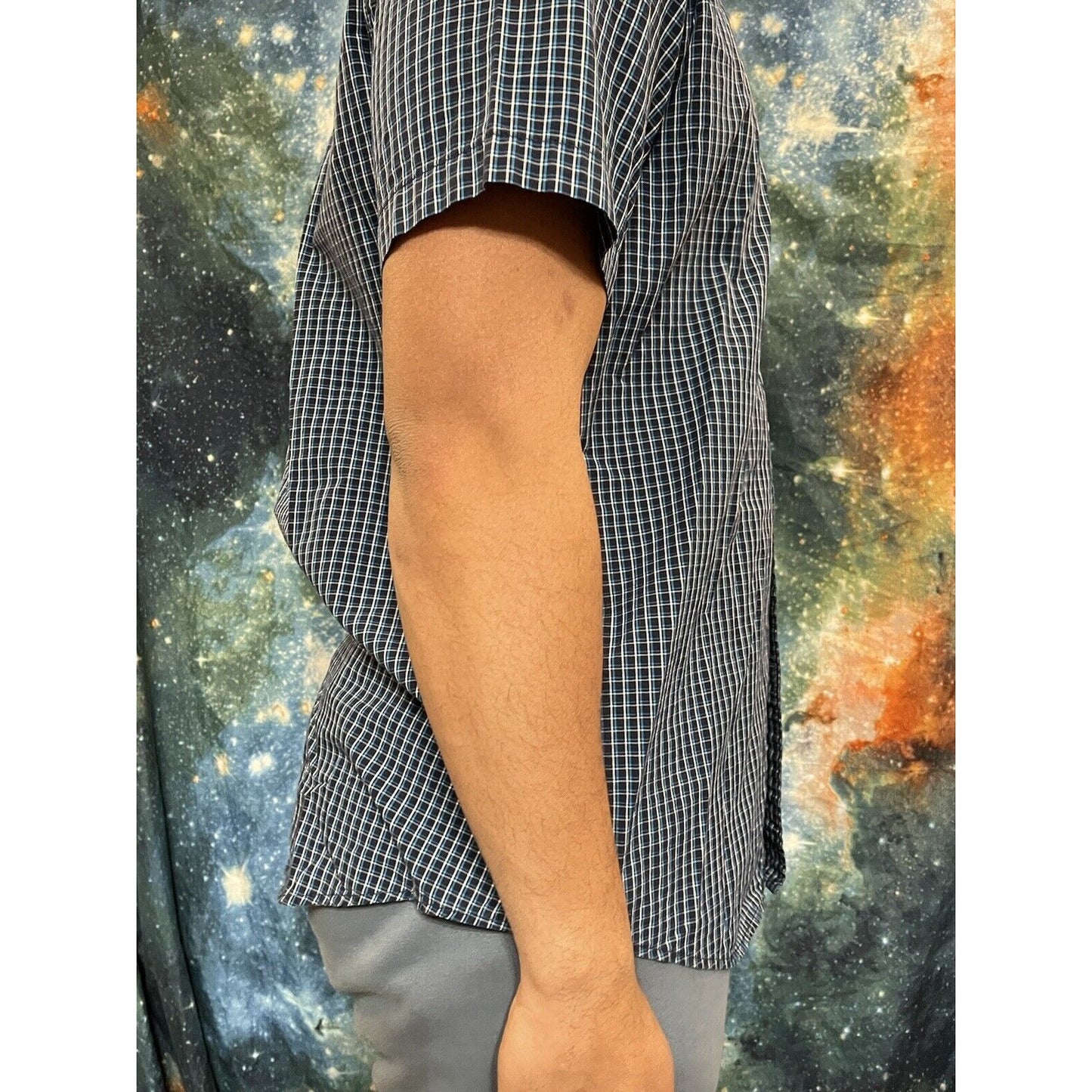Tommy Hilfiger Men’s Large classic fit button up short sleeve shirt Blue Green