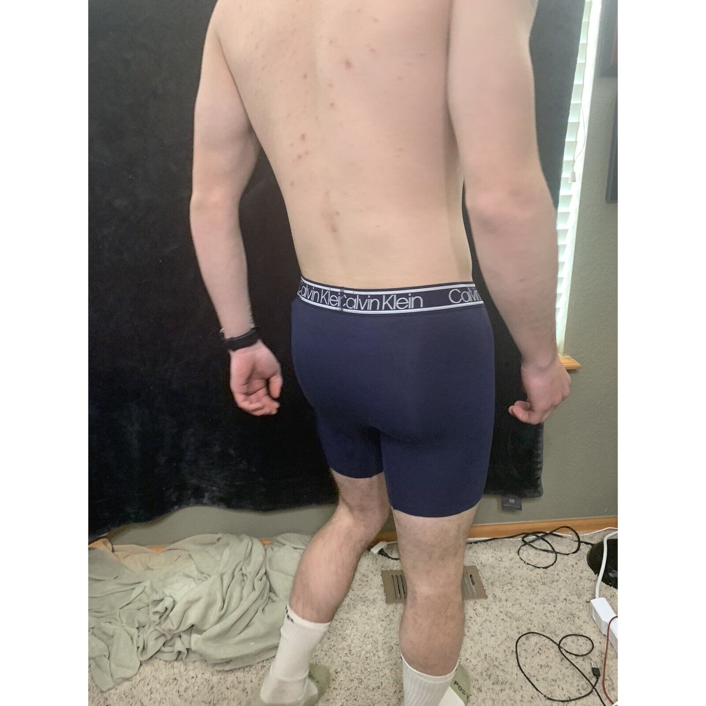 Calvin Klein Blue & White Band Navy Blue Compression Shorts Men’s Medium
