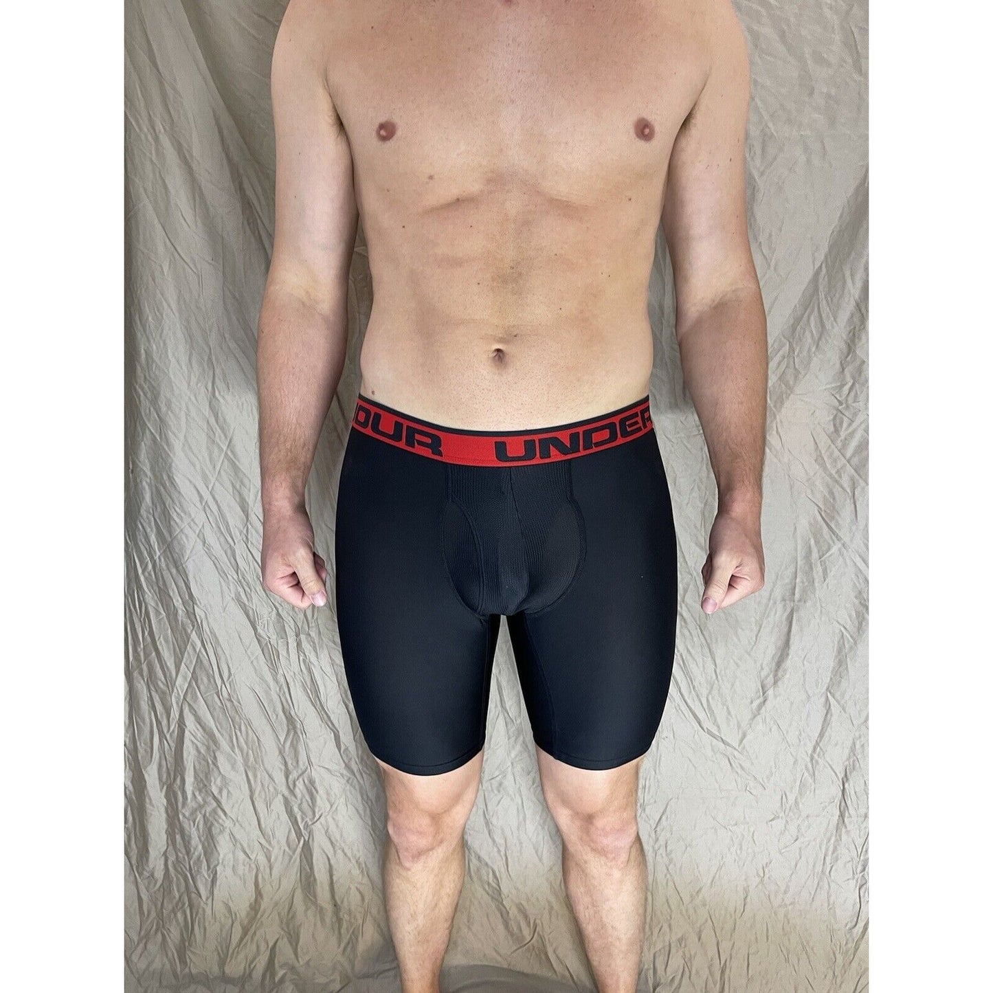 men's under armour boxer jock black with red band small