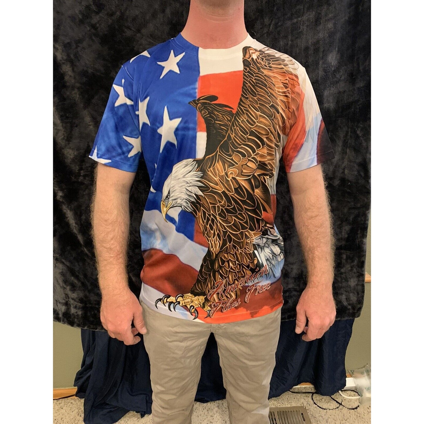 Full Color Spirit of America Mens Bald Eagle Flag Graphic Shirt Size Large
