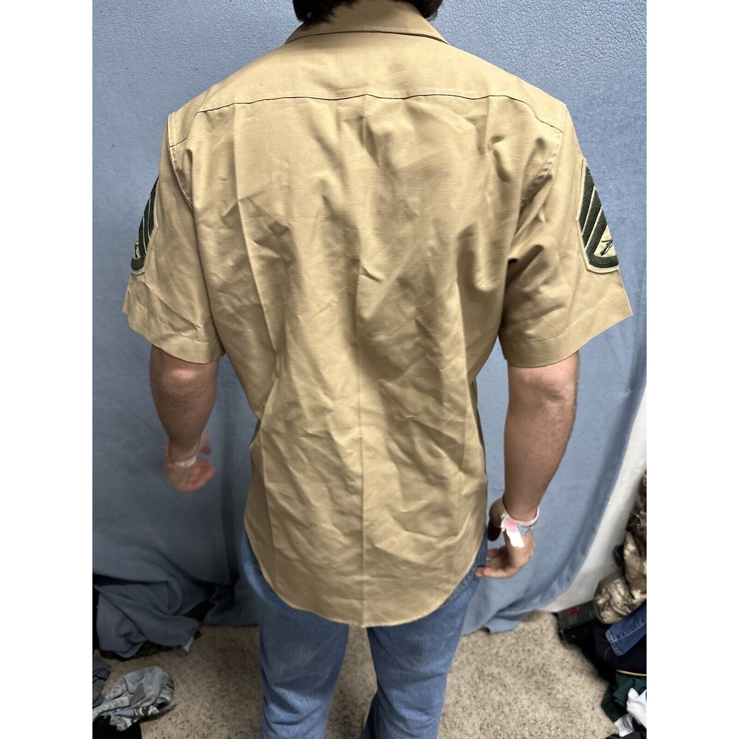Usmc Marine Corps Khaki Creighton Button Up Uniform Shirt Medium 15-15.5