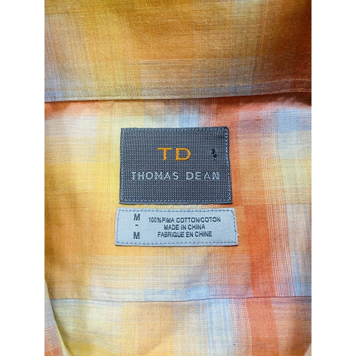 Thomas Dean Men's Medium Yellow & Orange Plaid Button-down Long Sleeves