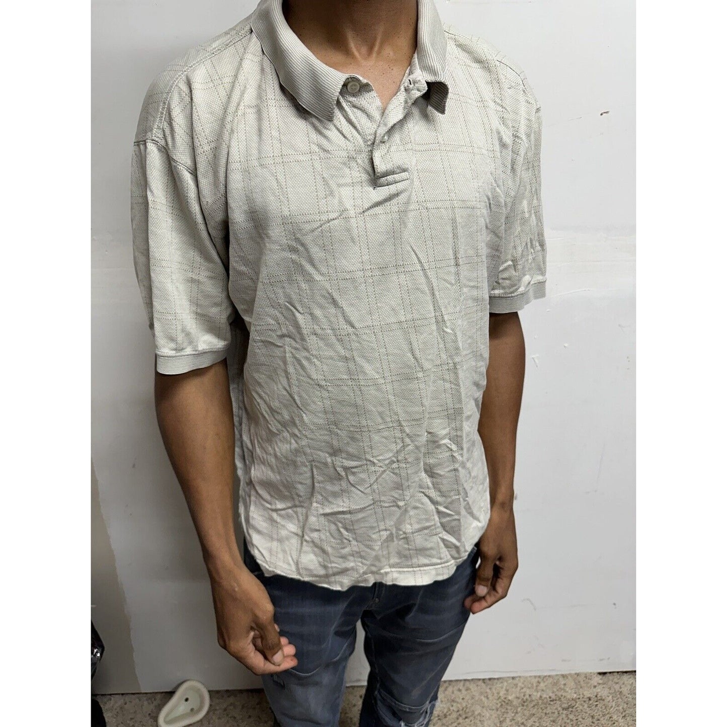 Men’s Beige Geoffrey Beene Large Polo Shirt Double mercerized